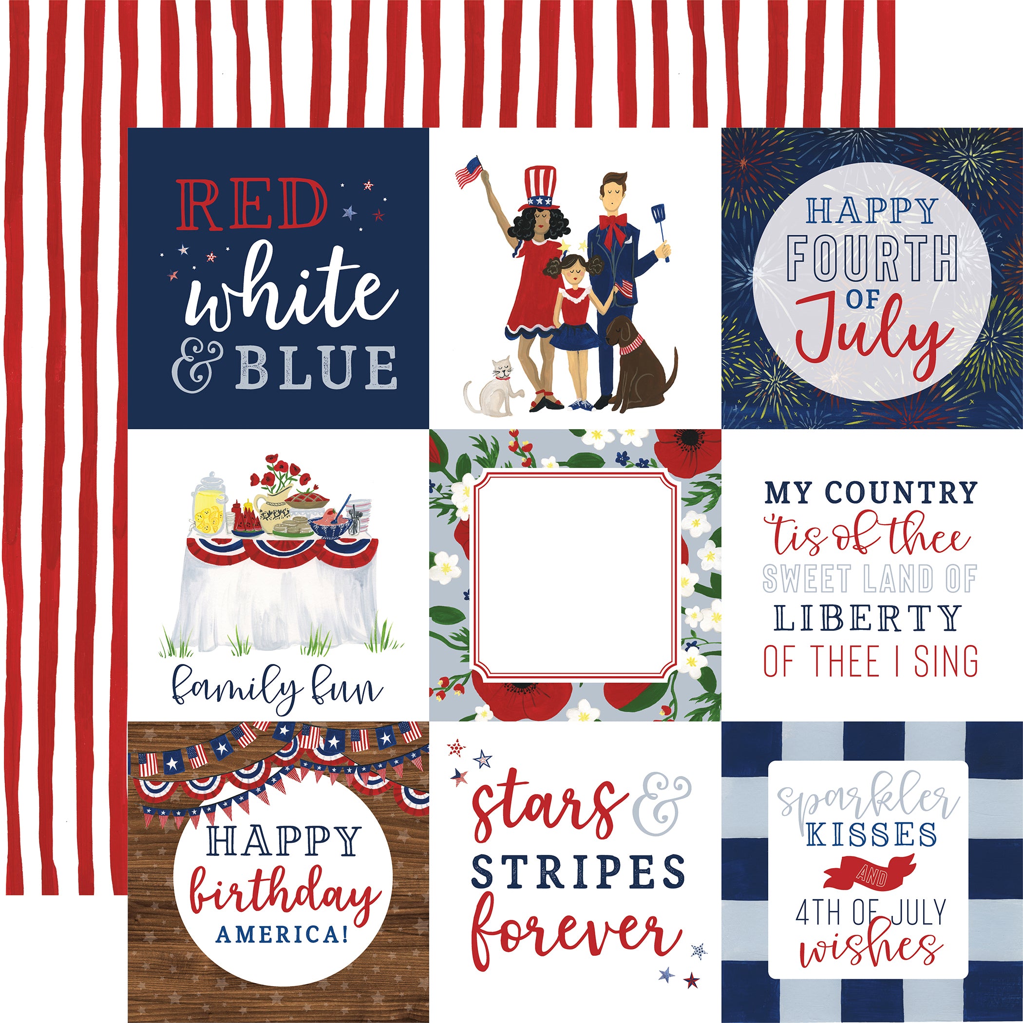 America The Beautiful Collection 4 x 4 Journaling Cards 12 x 12 Double-Sided Scrapbook Paper by Echo Park Paper