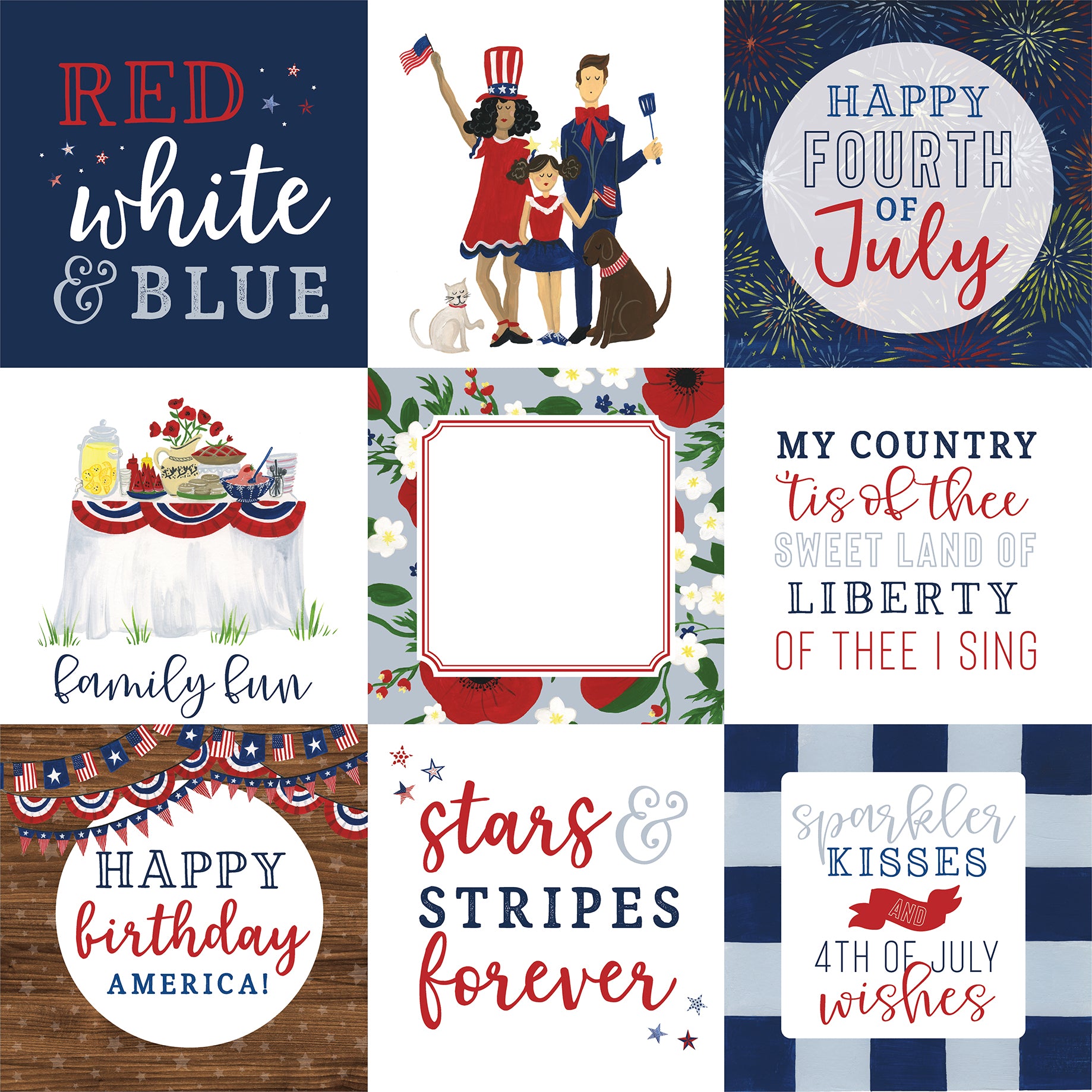 America The Beautiful Collection 4 x 4 Journaling Cards 12 x 12 Double-Sided Scrapbook Paper by Echo Park Paper