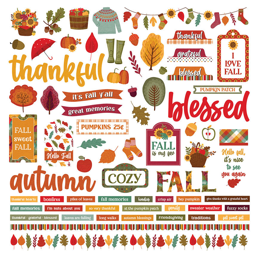 Autumn Vibes Collection 12 x 12 Scrapbook Sticker Sheet by Photo Play