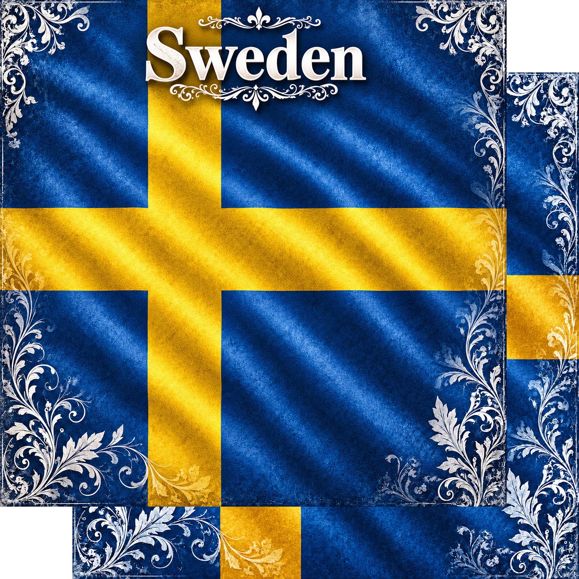 Around The World Collection Sweden Flag 12 x 12 Double-Sided Scrapbook Paper by SSC Designs