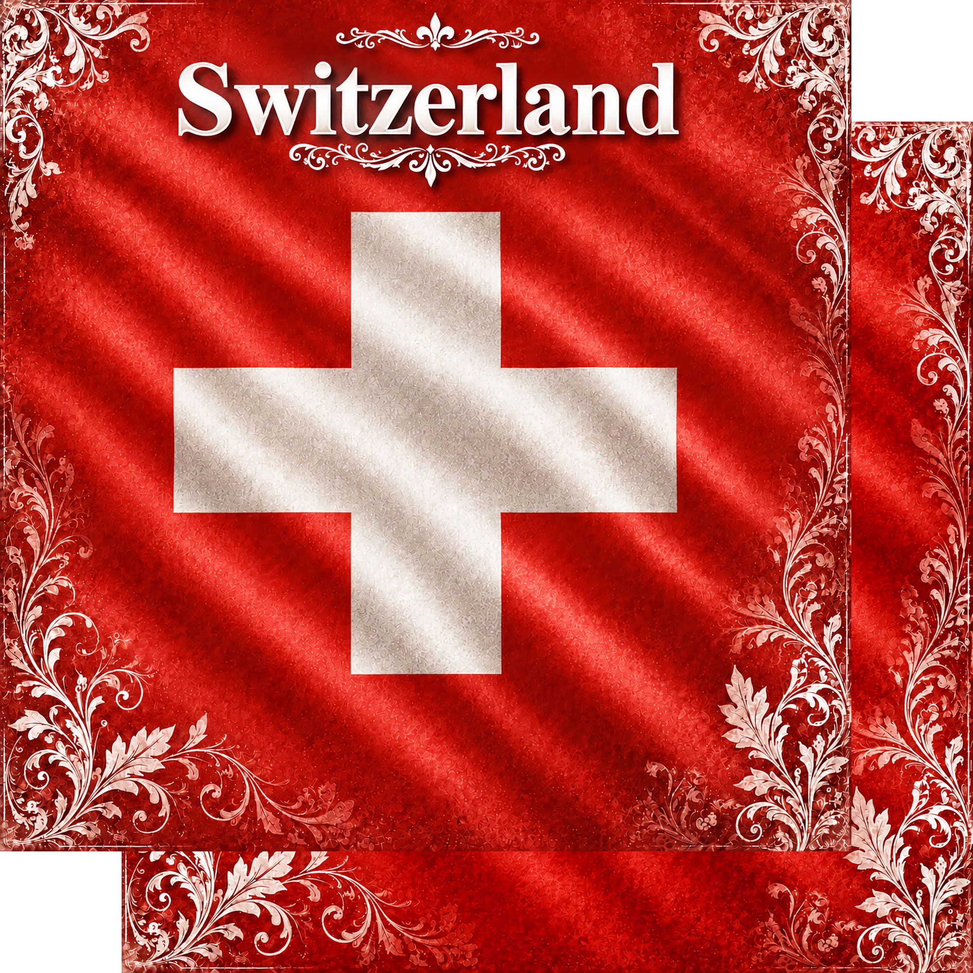 Around The World Collection Switzerland Flag 12 x 12 Double-Sided Scrapbook Paper by SSC Designs