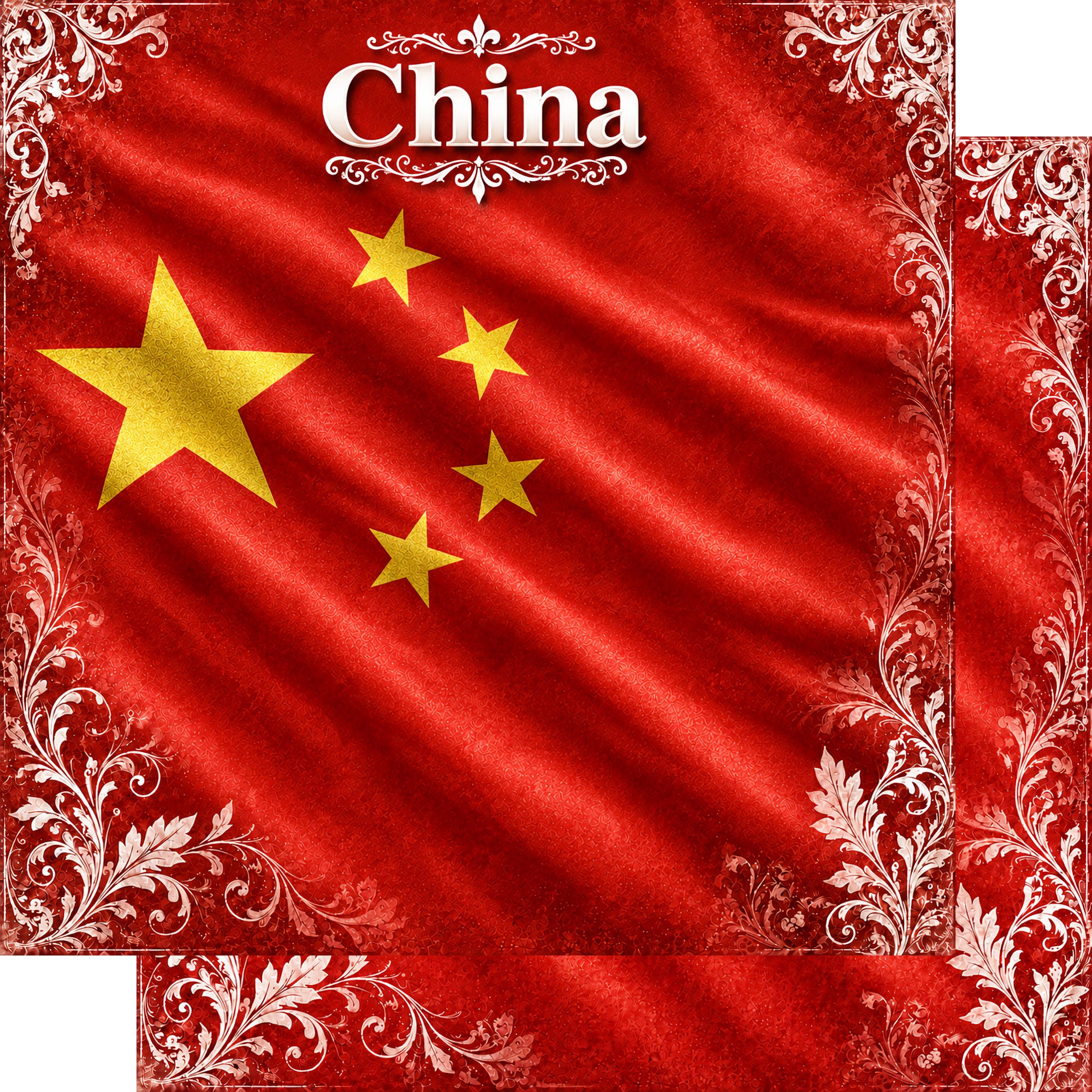 Around The World Collection China Flag 12 x 12 Double-Sided Scrapbook Paper by SSC Designs