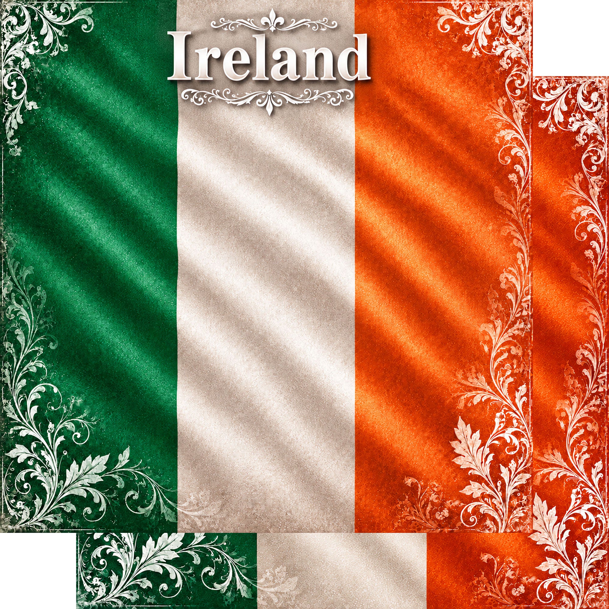 Around The World Collection Ireland Flag 12 x 12 Double-Sided Scrapbook Paper by SSC Designs