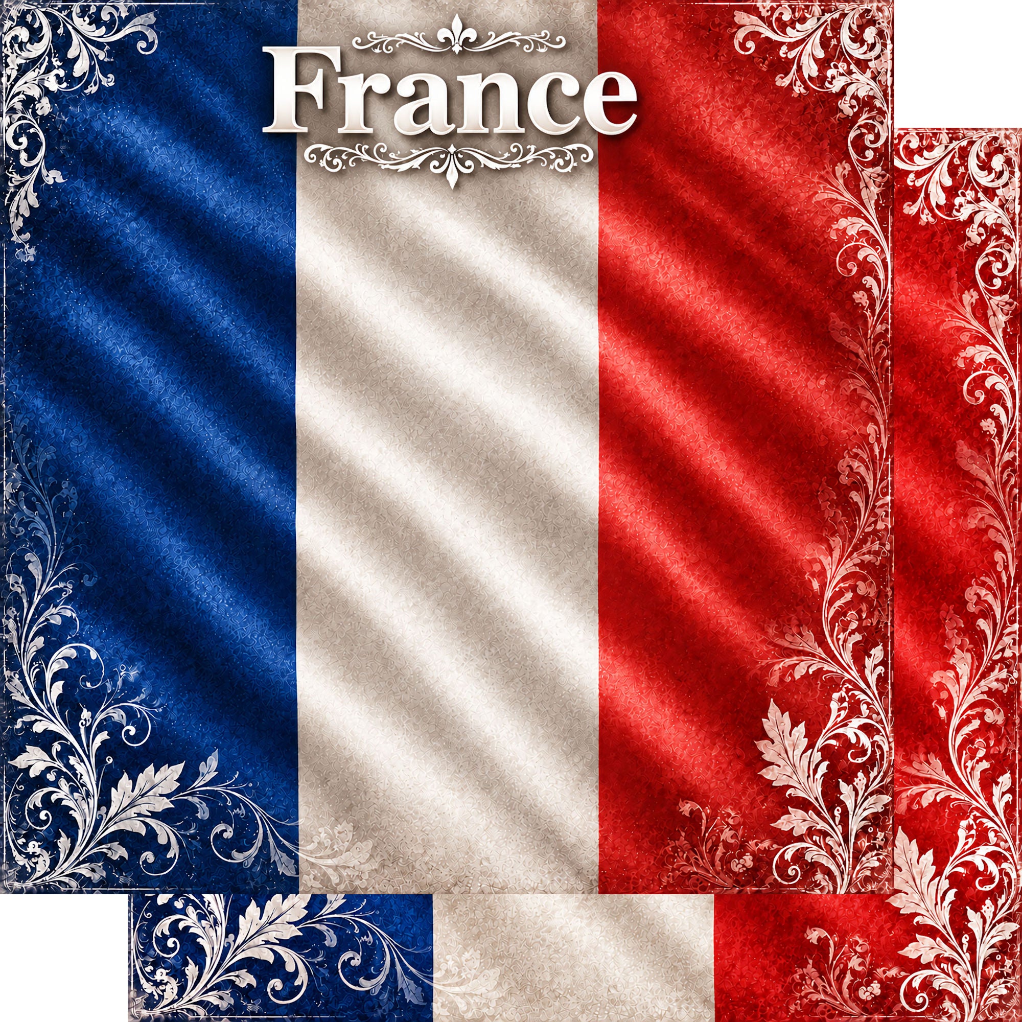 Around The World Collection France Flag 12 x 12 Double-Sided Scrapbook Paper by SSC Designs