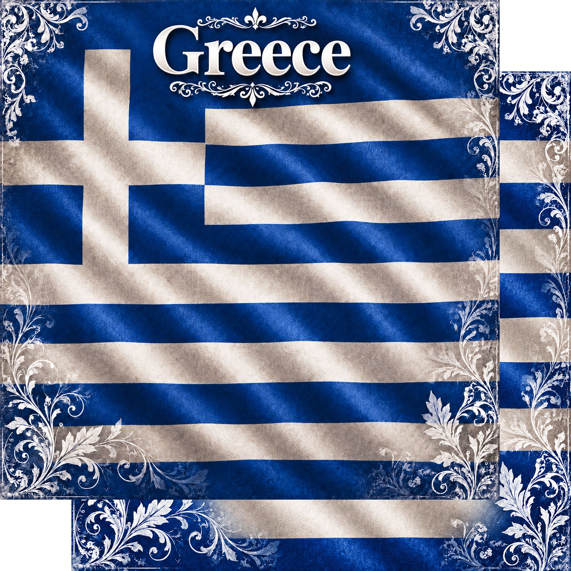 Around The World Collection Greece Flag 12 x 12 Double-Sided Scrapbook Paper by SSC Designs