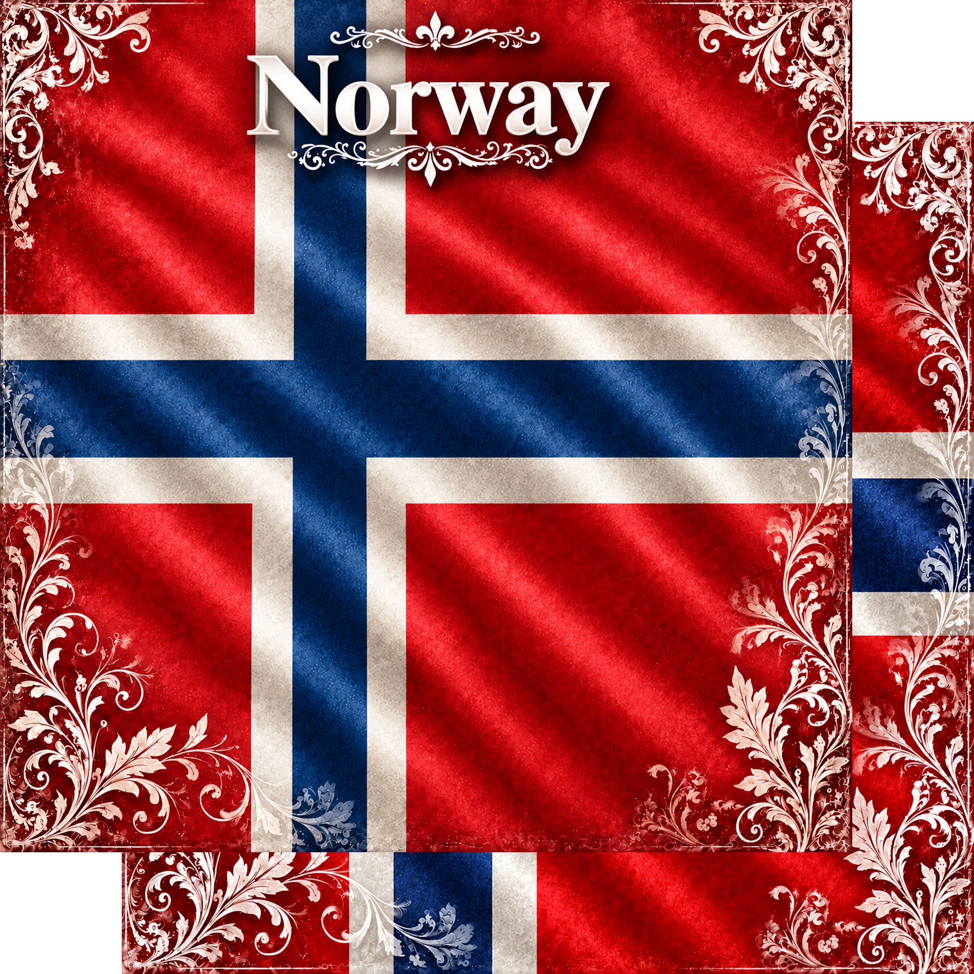 Around The World Collection Norway Flag 12 x 12 Double-Sided Scrapbook Paper by SSC Designs