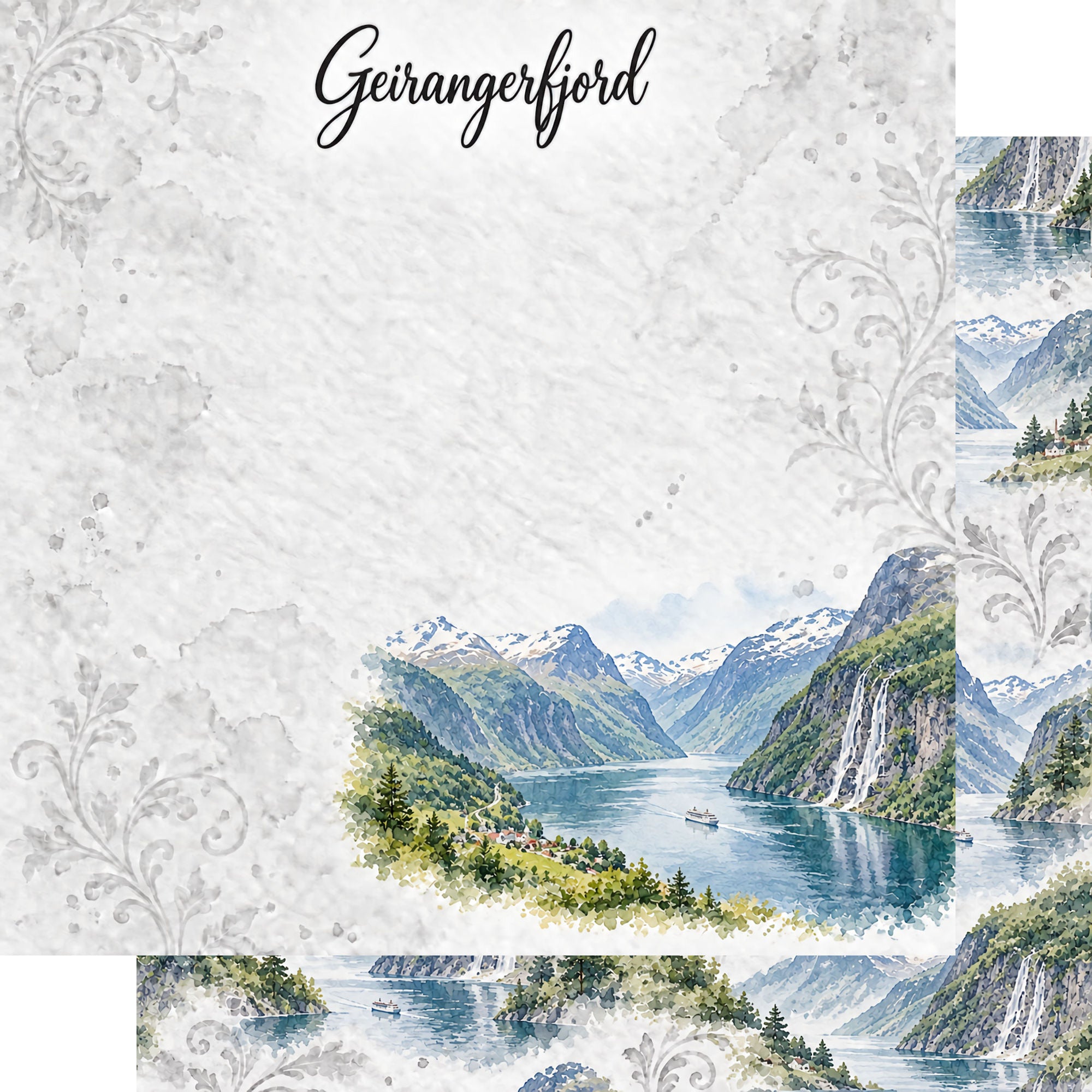 Around The World Collection Norway Geirangerfjord 12 x 12 Double-Sided Scrapbook Paper by SSC Designs