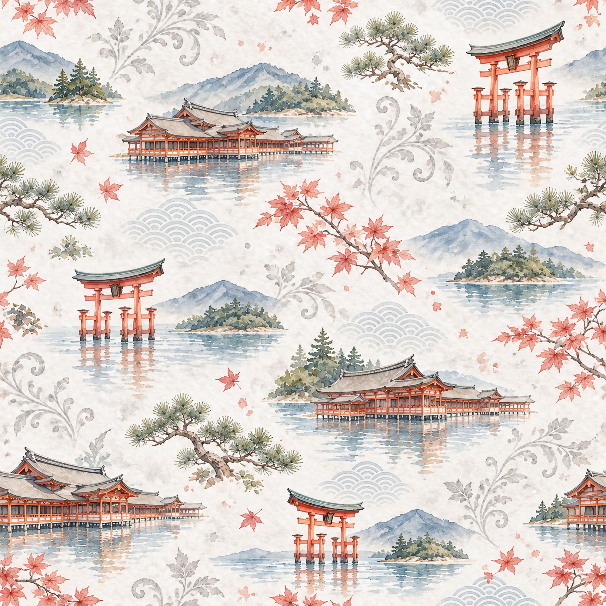 Around The World Collection Japan Itsukushima Shrine 12 x 12 Double-Sided Scrapbook Paper by SSC Designs
