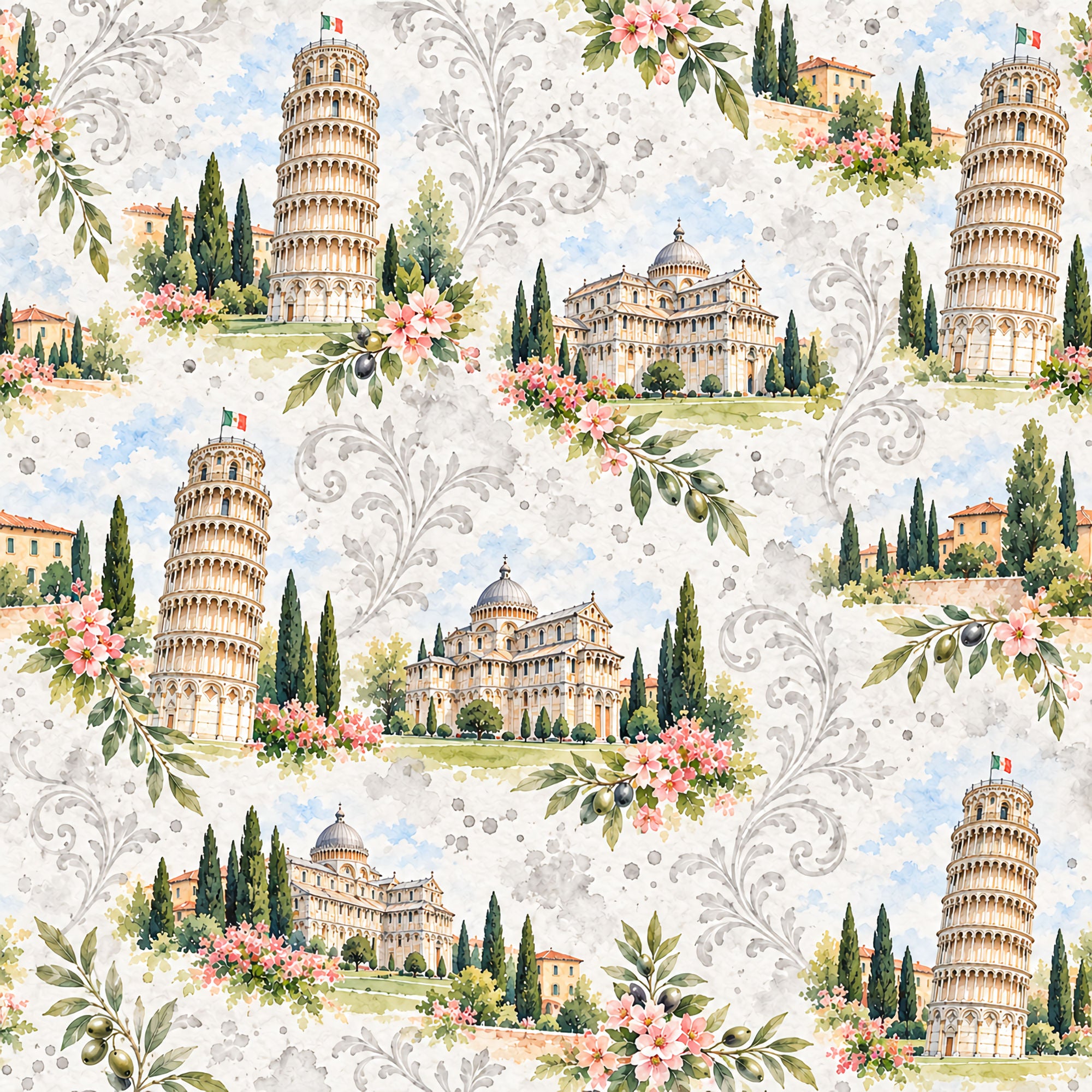 Around The World Collection Italy Tower of Pisa 12 x 12 Double-Sided Scrapbook Paper by SSC Designs