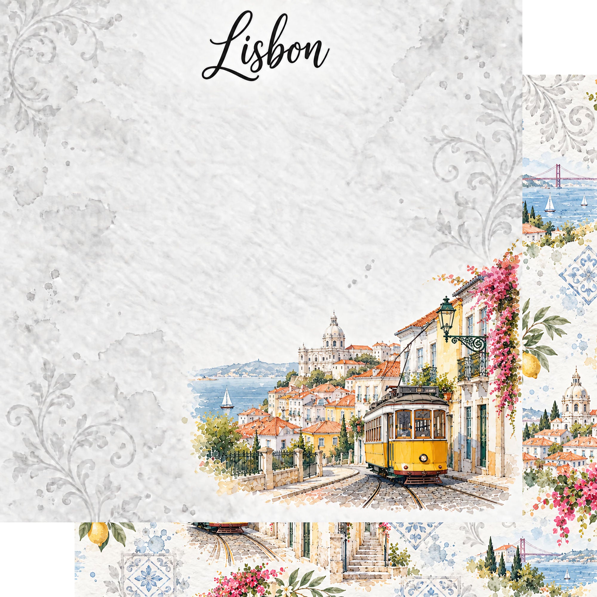 Around The World Collection Portugal Scenic Lisbon 12 x 12 Double-Sided Scrapbook Paper by SSC Designs