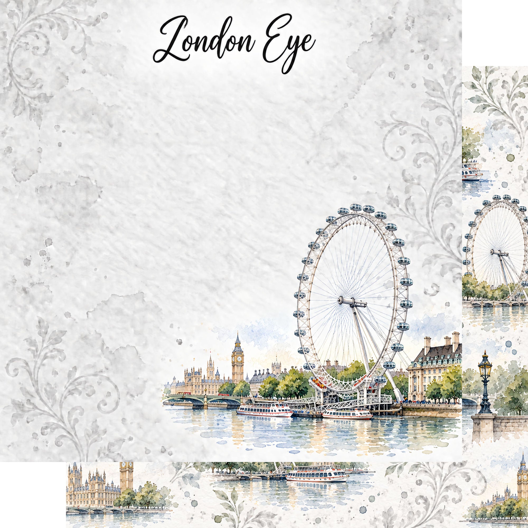 Around The World Collection United Kingdom London Eye 12 x 12 Double-Sided Scrapbook Paper by SSC Designs