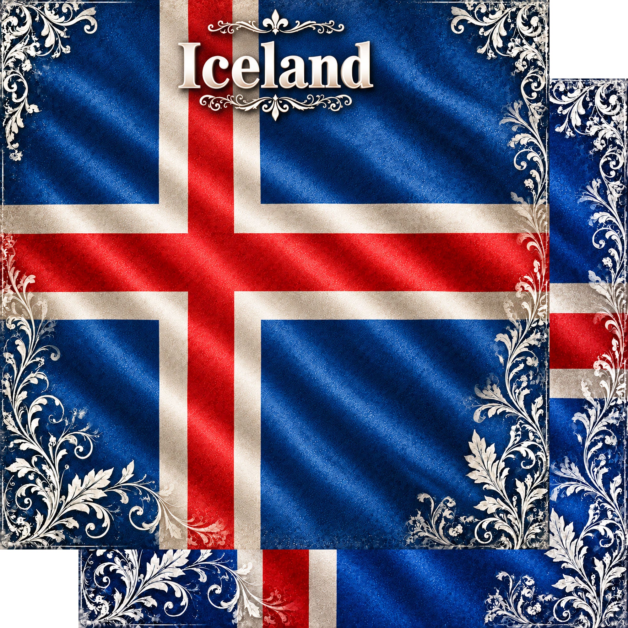 Around The World Collection Iceland Flag 12 x 12 Double-Sided Scrapbook Paper by SSC Designs