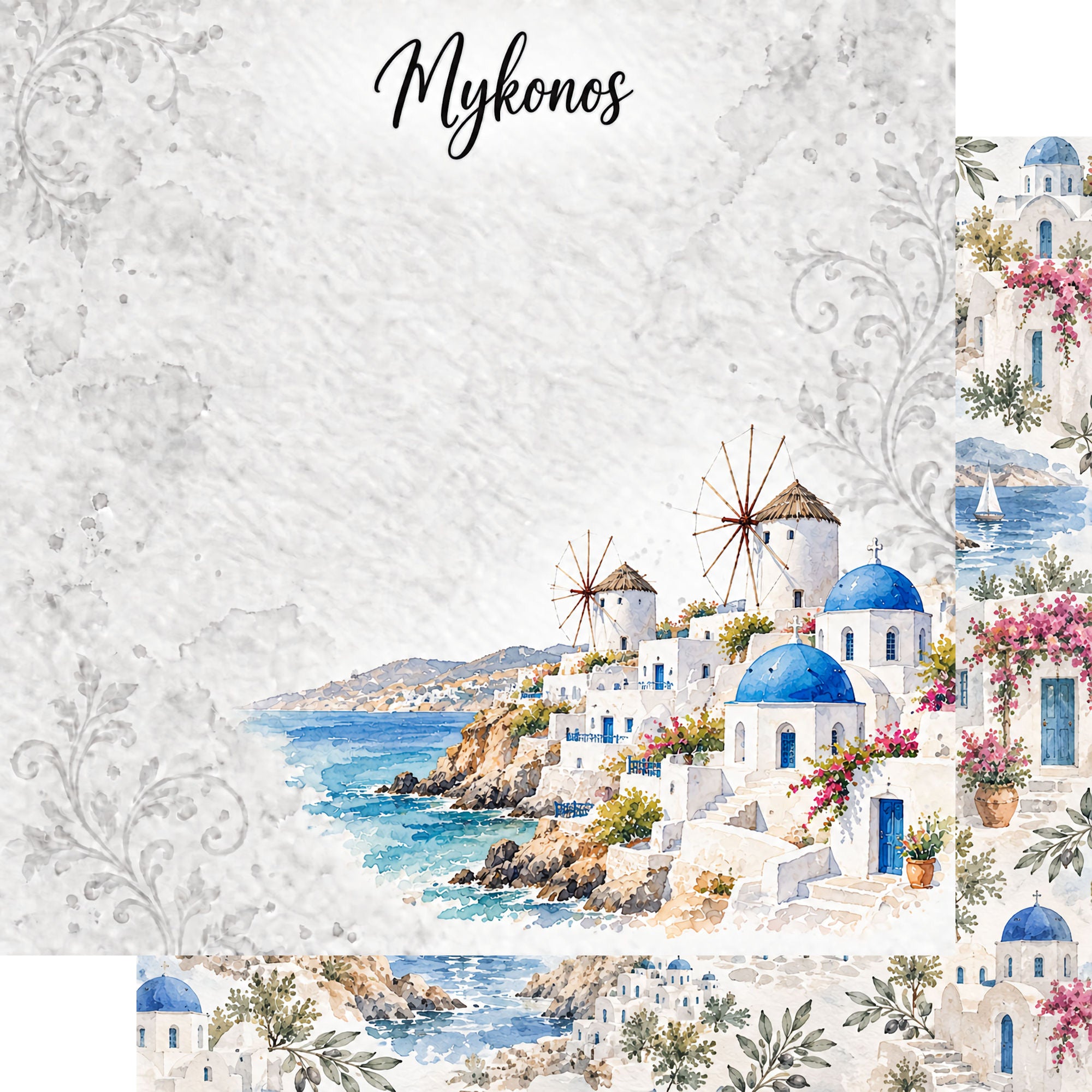 Around The World Collection Greece Mykonos 12 x 12 Double-Sided Scrapbook Paper by SSC Designs
