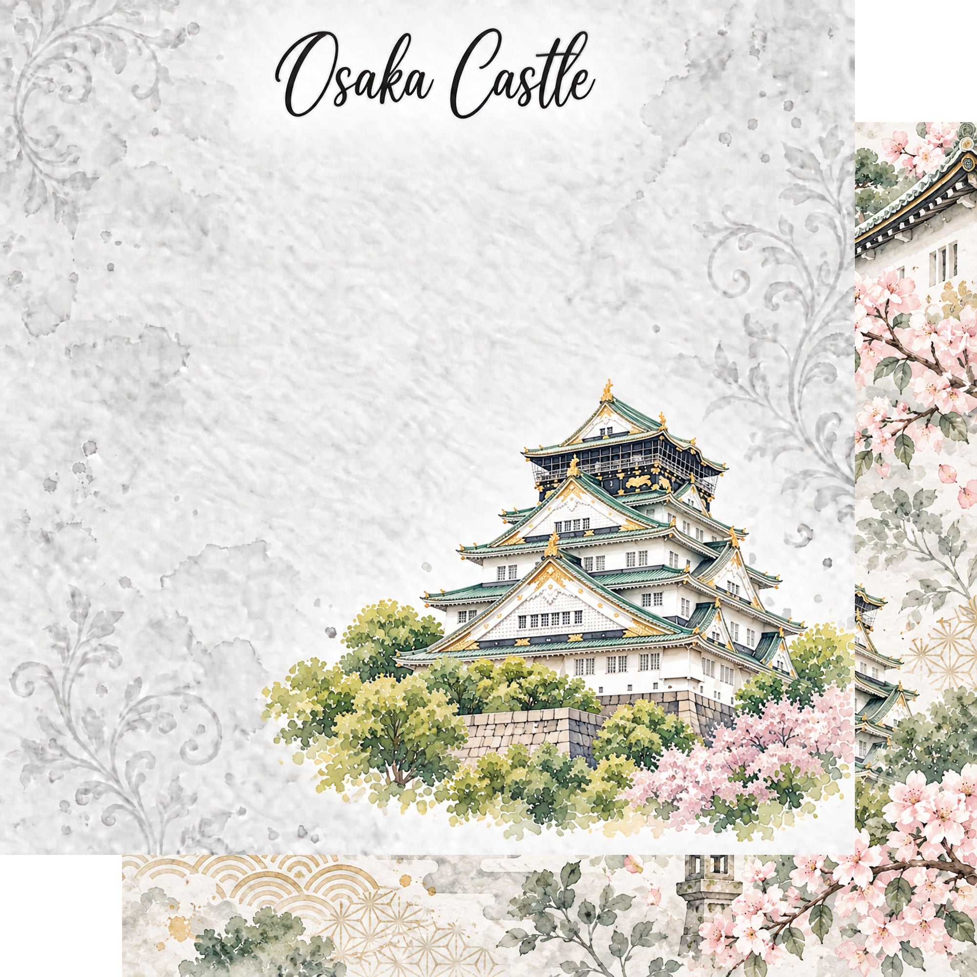 Around The World Collection Japan Osaka Castle 12 x 12 Double-Sided Scrapbook Paper by SSC Designs