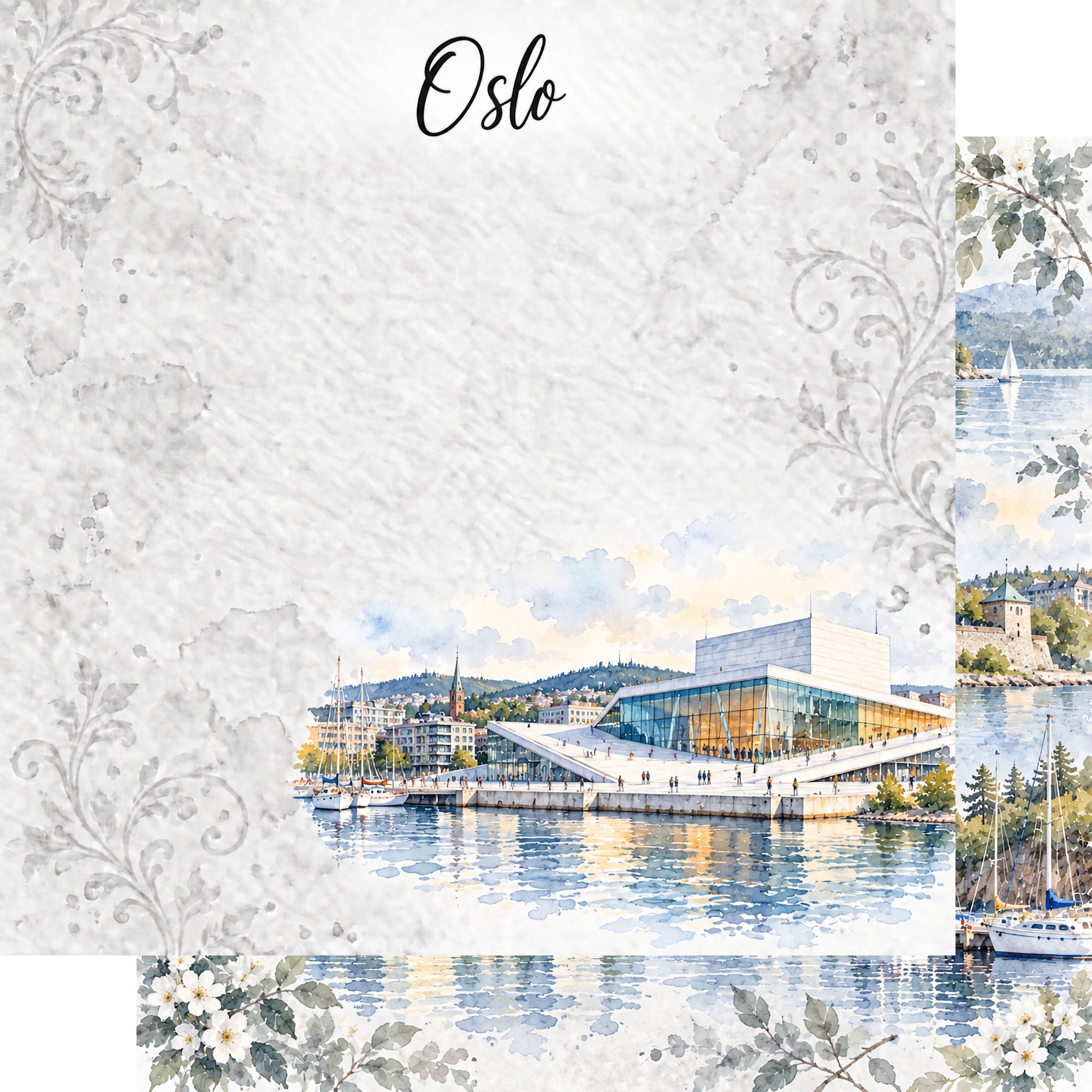 Around The World Collection Norway Scenic Oslo 12 x 12 Double-Sided Scrapbook Paper by SSC Designs