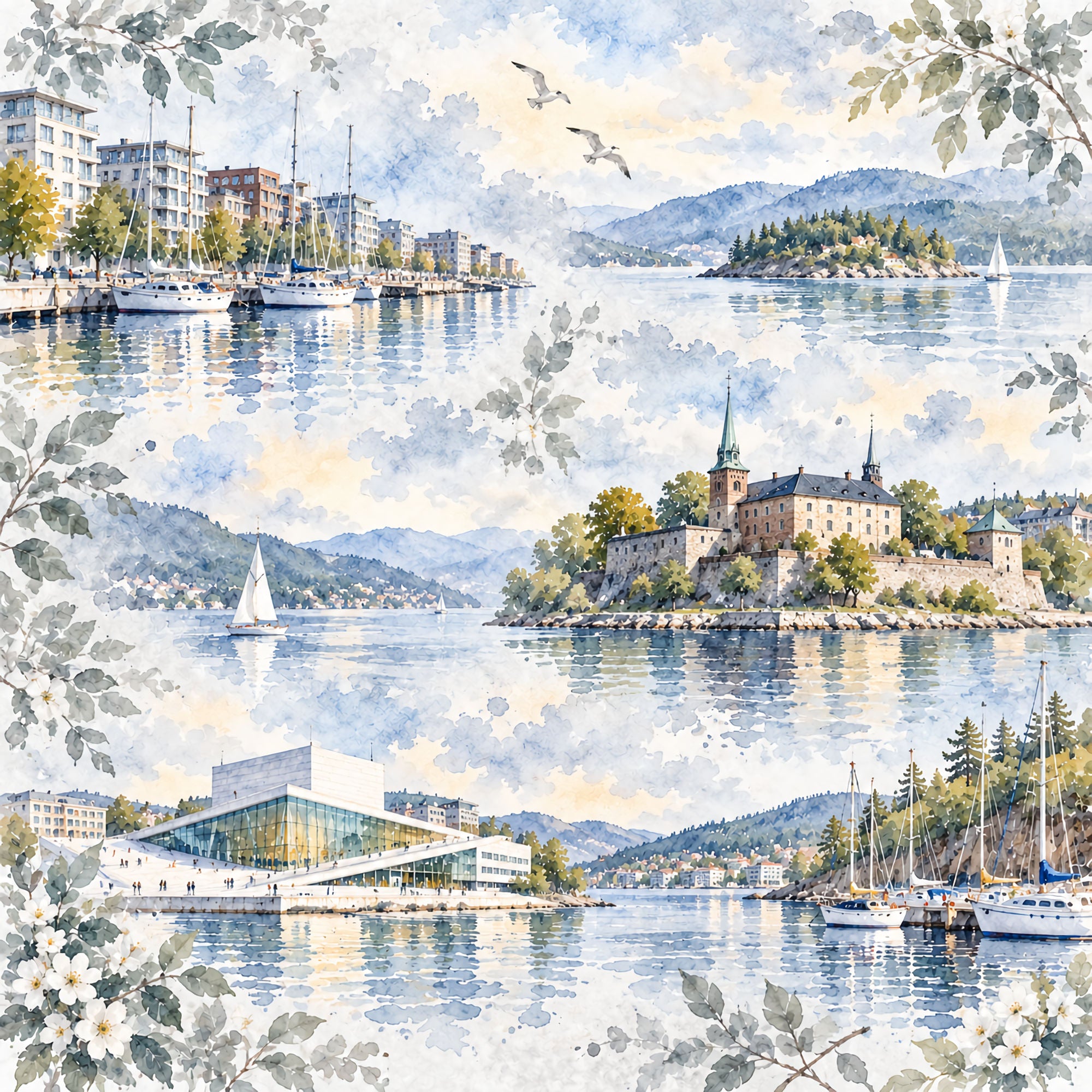 Around The World Collection Norway Scenic Oslo 12 x 12 Double-Sided Scrapbook Paper by SSC Designs