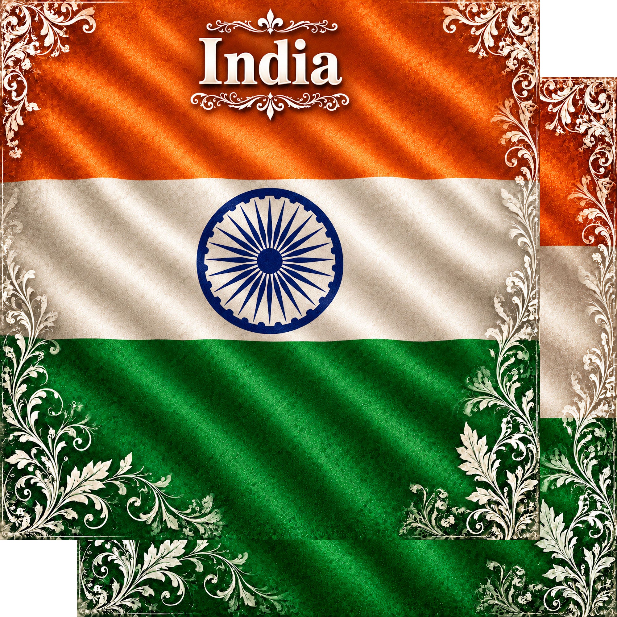 Around The World Collection India Flag 12 x 12 Double-Sided Scrapbook Paper by SSC Designs