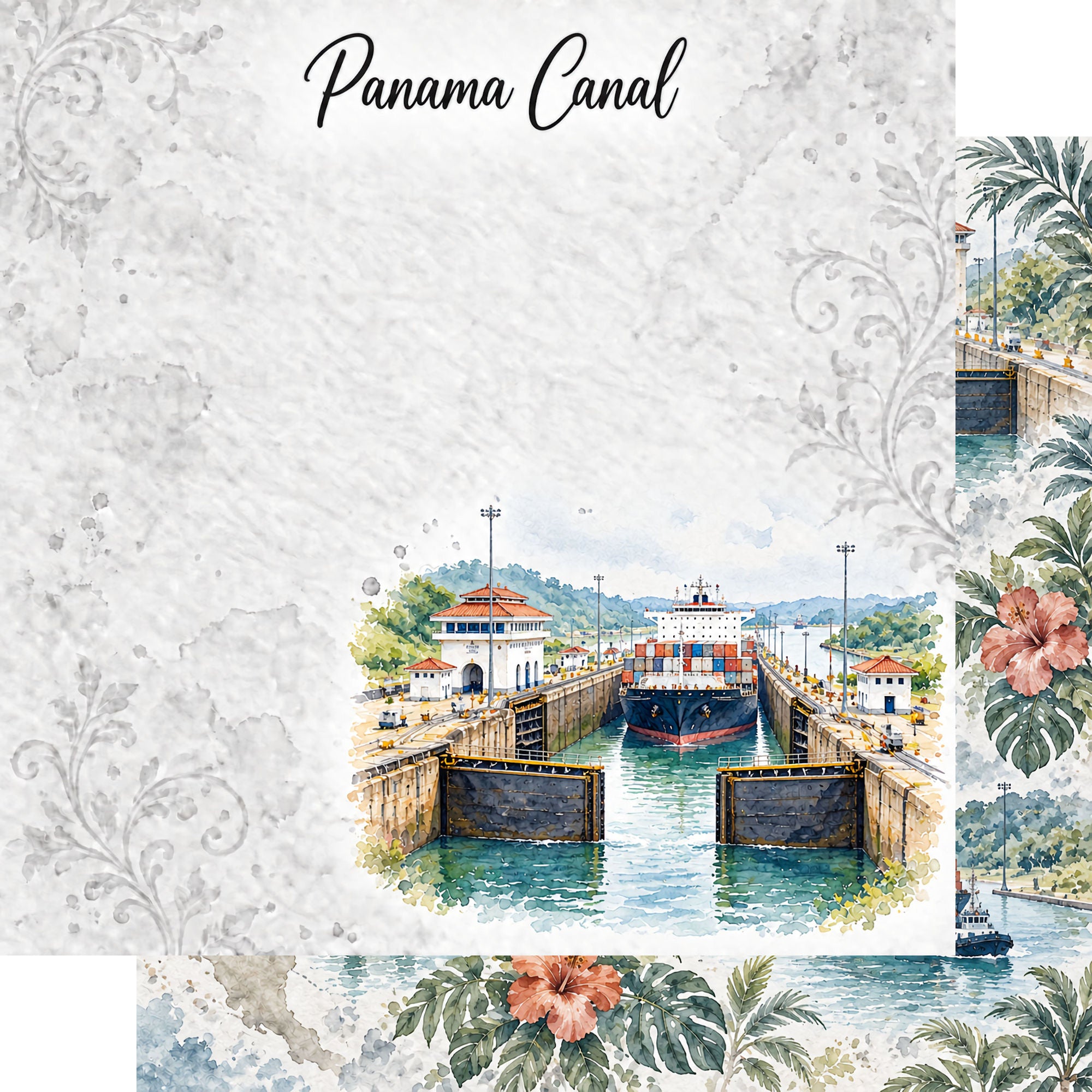 Around The World Collection Panama Canal 12 x 12 Double-Sided Scrapbook Paper by SSC Designs