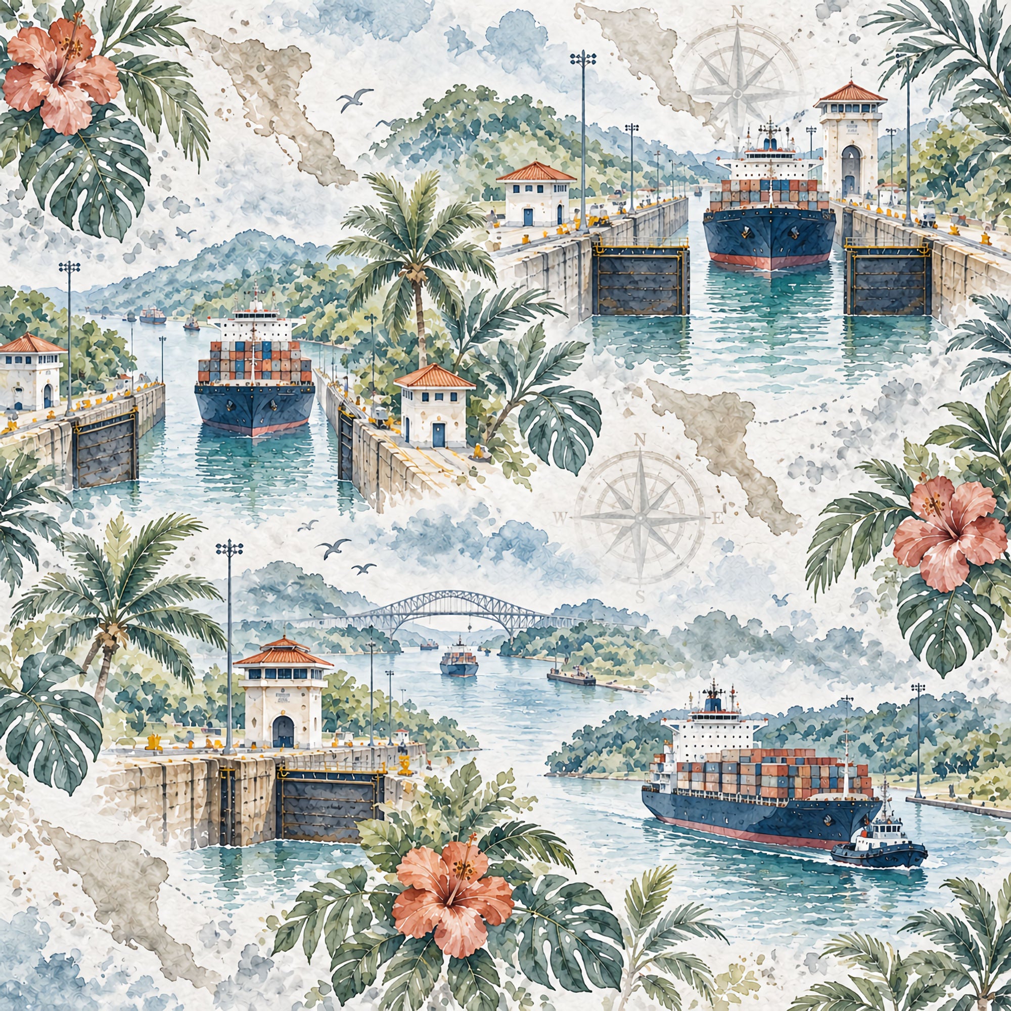Around The World Collection Panama Canal 12 x 12 Double-Sided Scrapbook Paper by SSC Designs