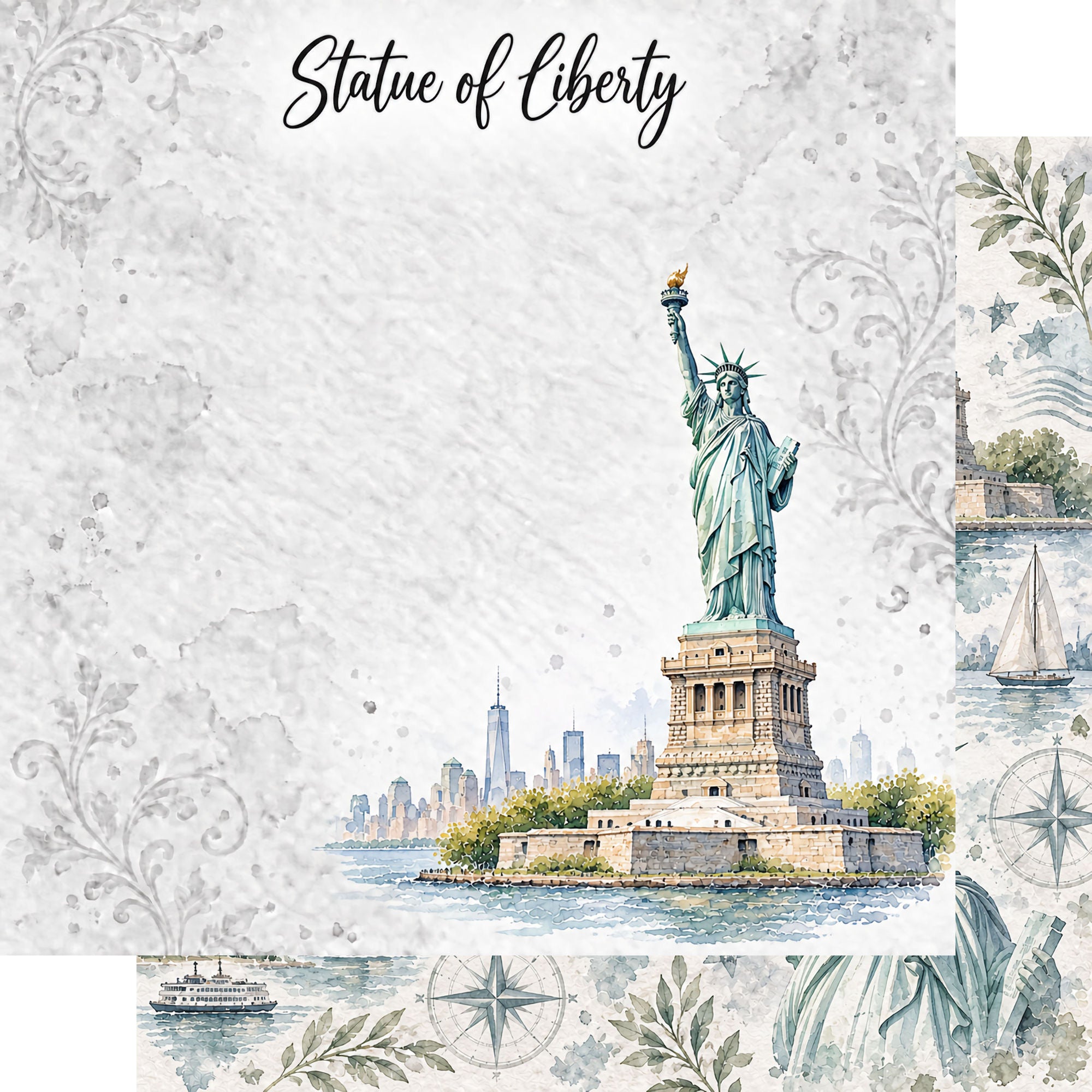 Around The World Collection New York Statue of Liberty 12 x 12 Double-Sided Scrapbook Paper by SSC Designs