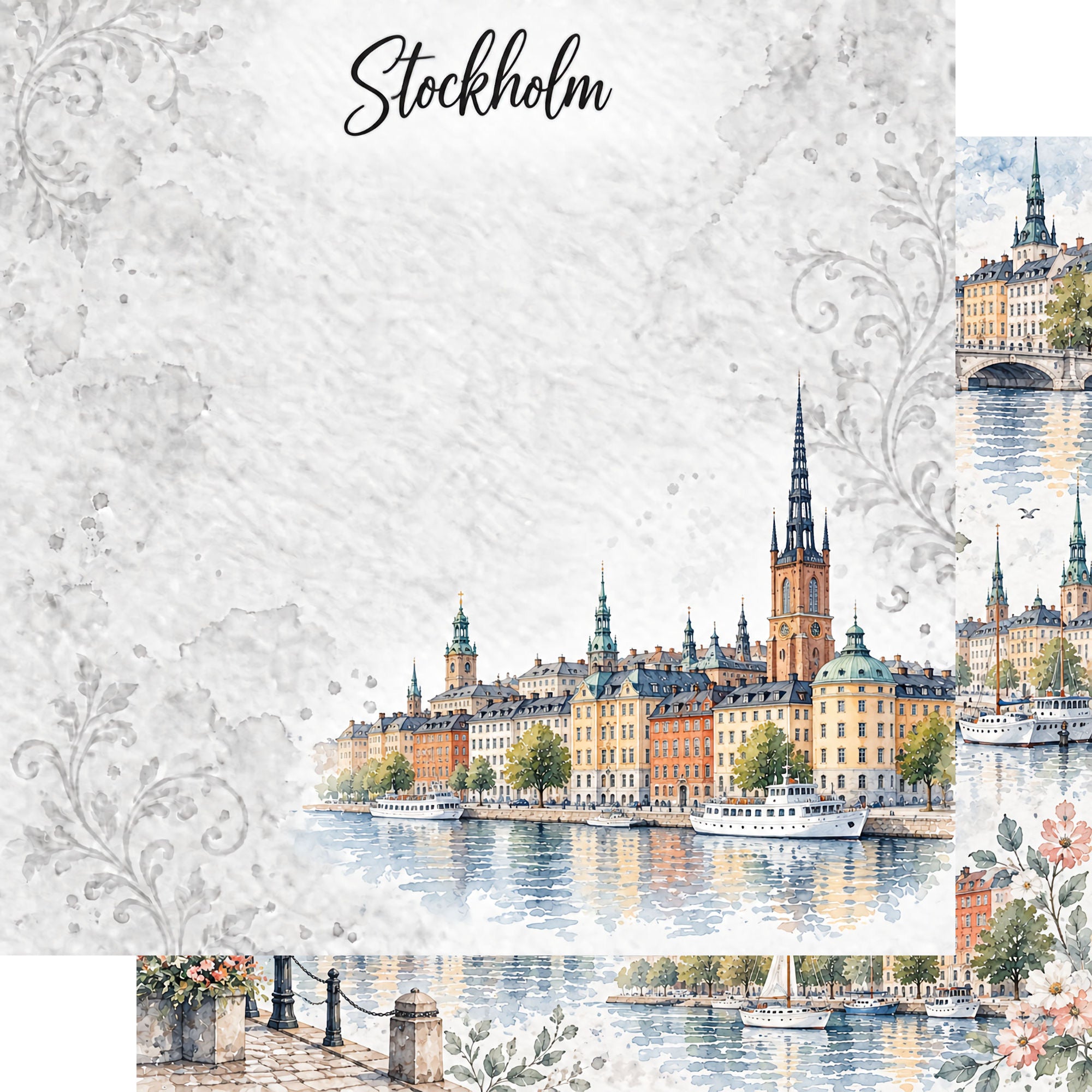 Around The World Collection Sweden Scenic Stockholm 12 x 12 Double-Sided Scrapbook Paper by SSC Designs