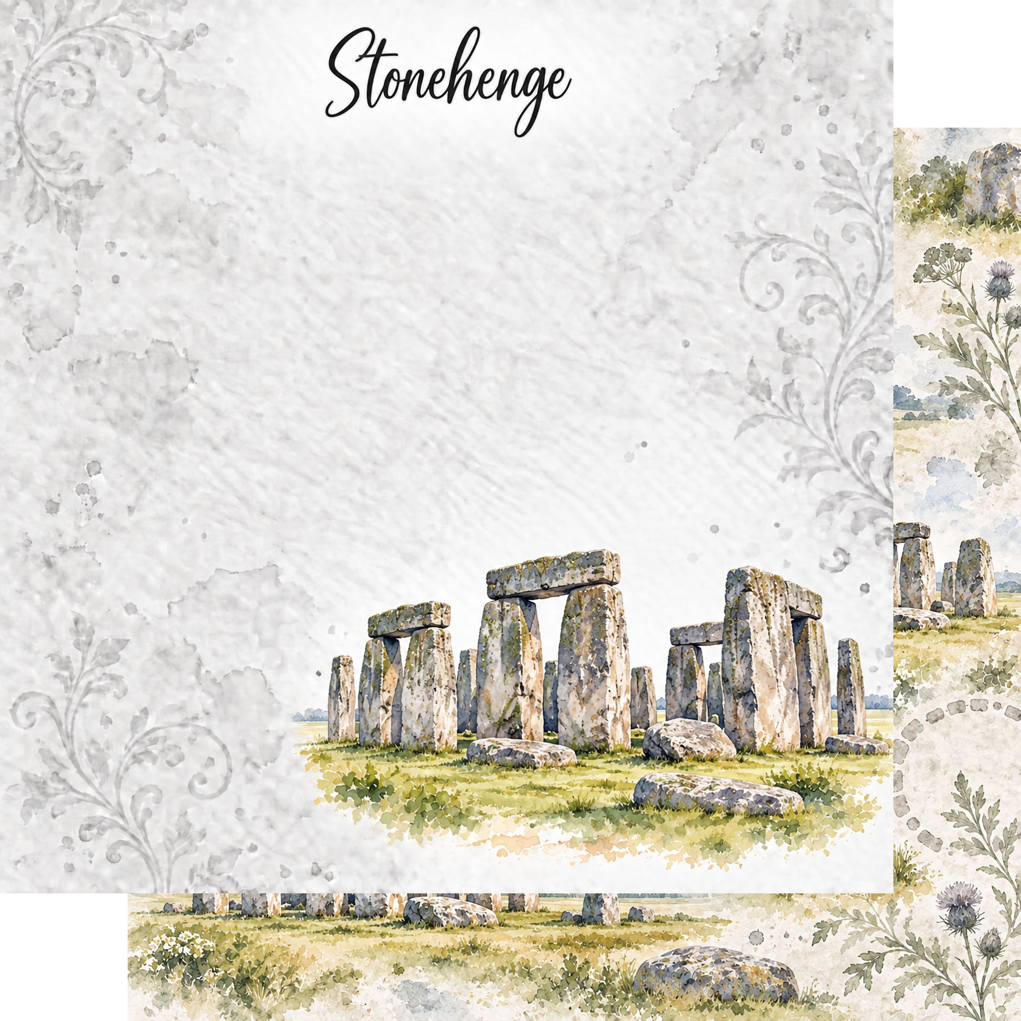Around The World Collection United Kingdom Stonehenge 12 x 12 Double-Sided Scrapbook Paper by SSC Designs