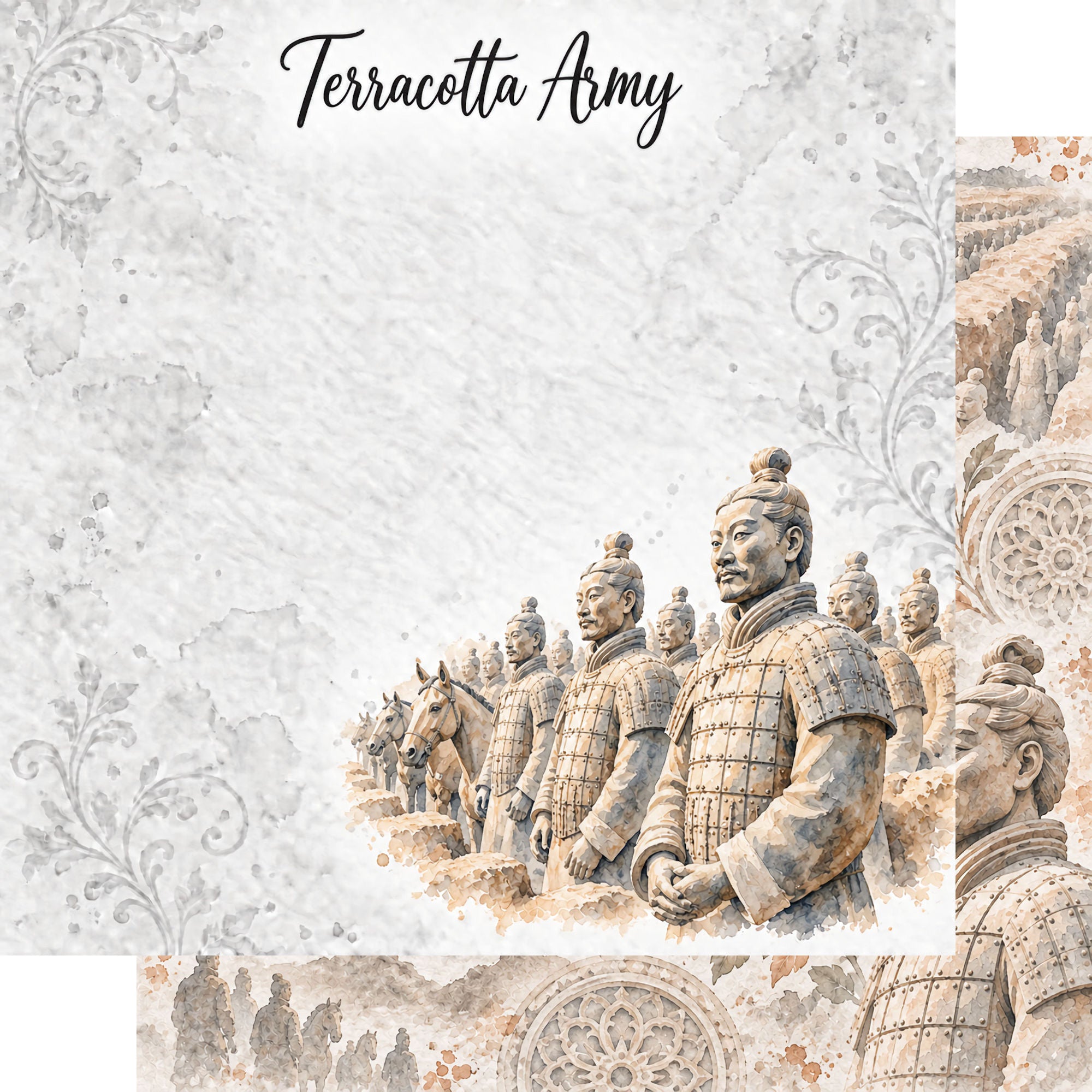 Around The World Collection China Terracotta Army 12 x 12 Double-Sided Scrapbook Paper by SSC Designs