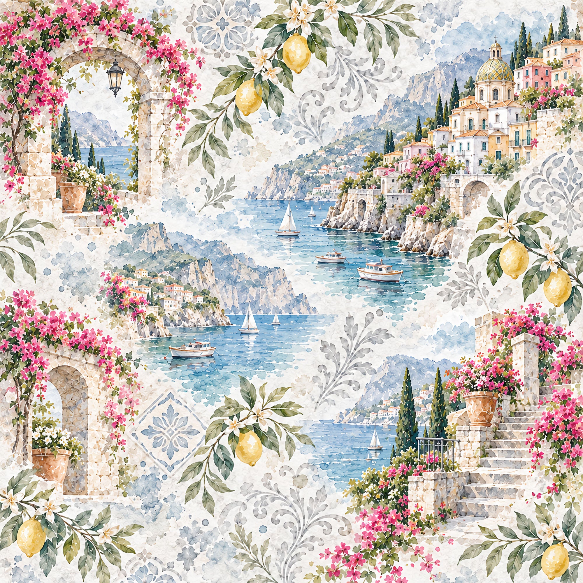 Around The World Collection Italy Amalfi Coast 12 x 12 Double-Sided Scrapbook Paper by SSC Designs