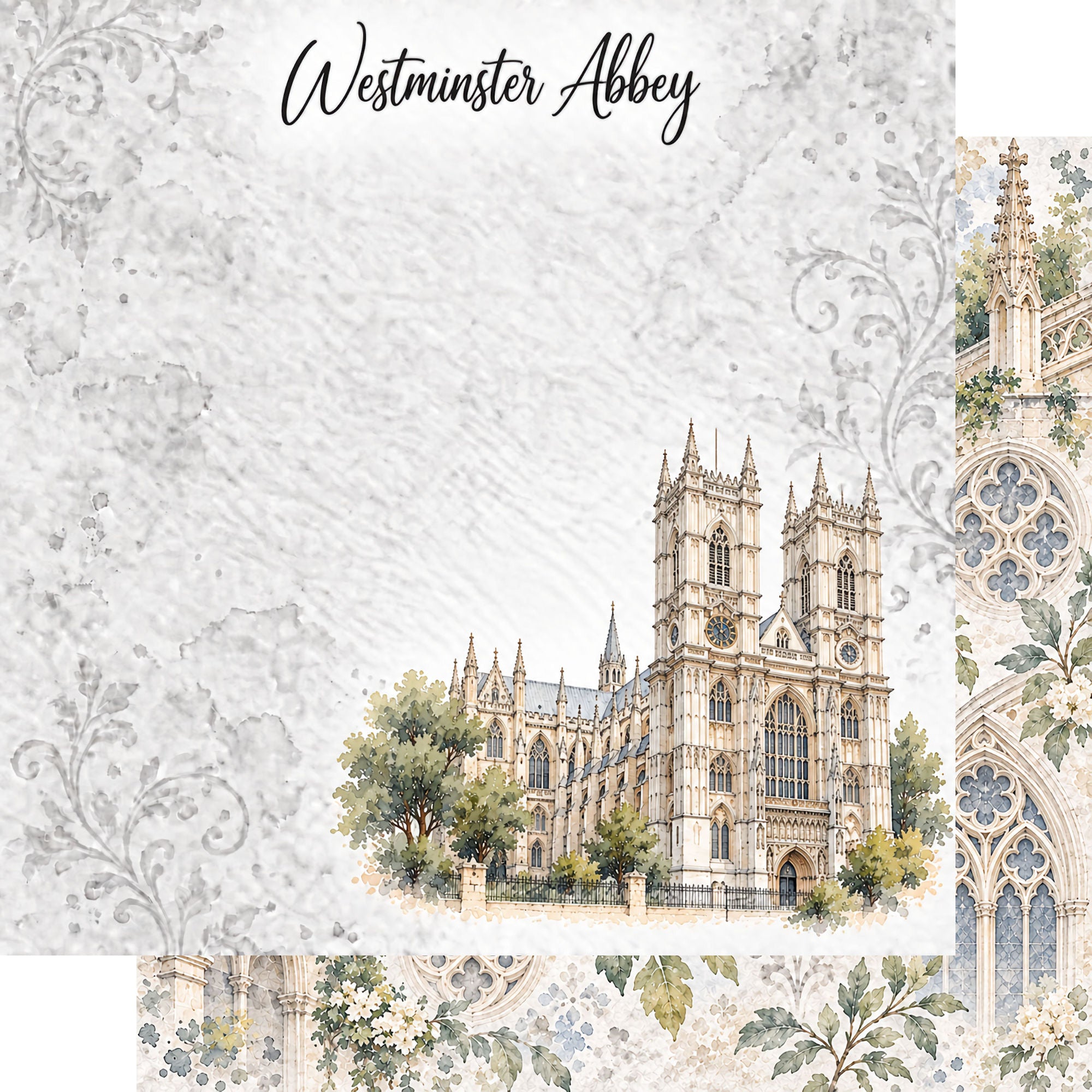 Around The World Collection United Kingdom Westminster Abbey 12 x 12 Double-Sided Scrapbook Paper by SSC Designs
