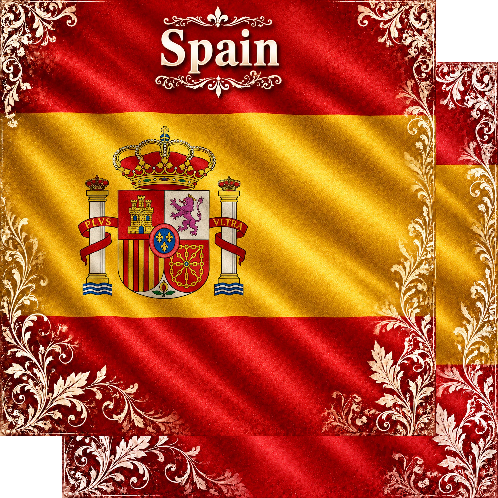Around The World Collection Spain Flag 12 x 12 Double-Sided Scrapbook Paper by SSC Designs