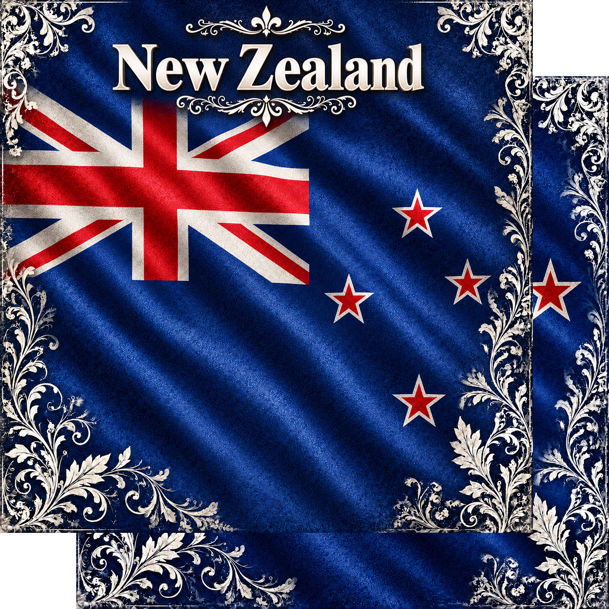 Around The World Collection New Zealand Flag 12 x 12 Double-Sided Scrapbook Paper by SSC Designs