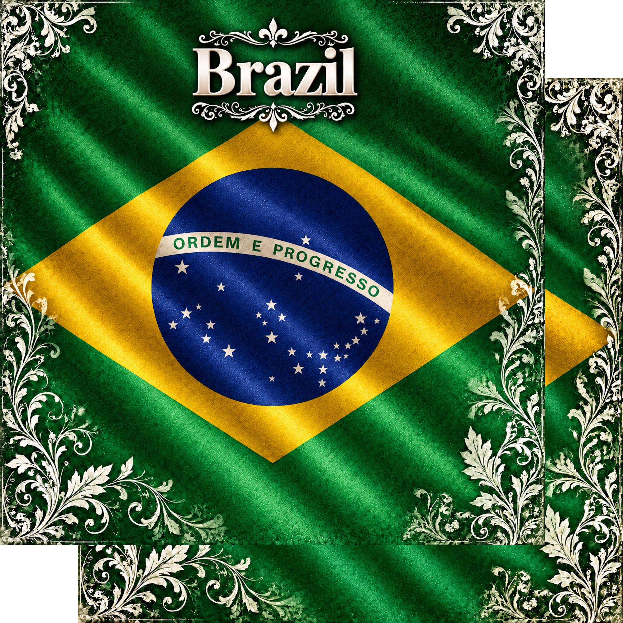 Around The World Collection Brazil Flag 12 x 12 Double-Sided Scrapbook Paper by SSC Designs