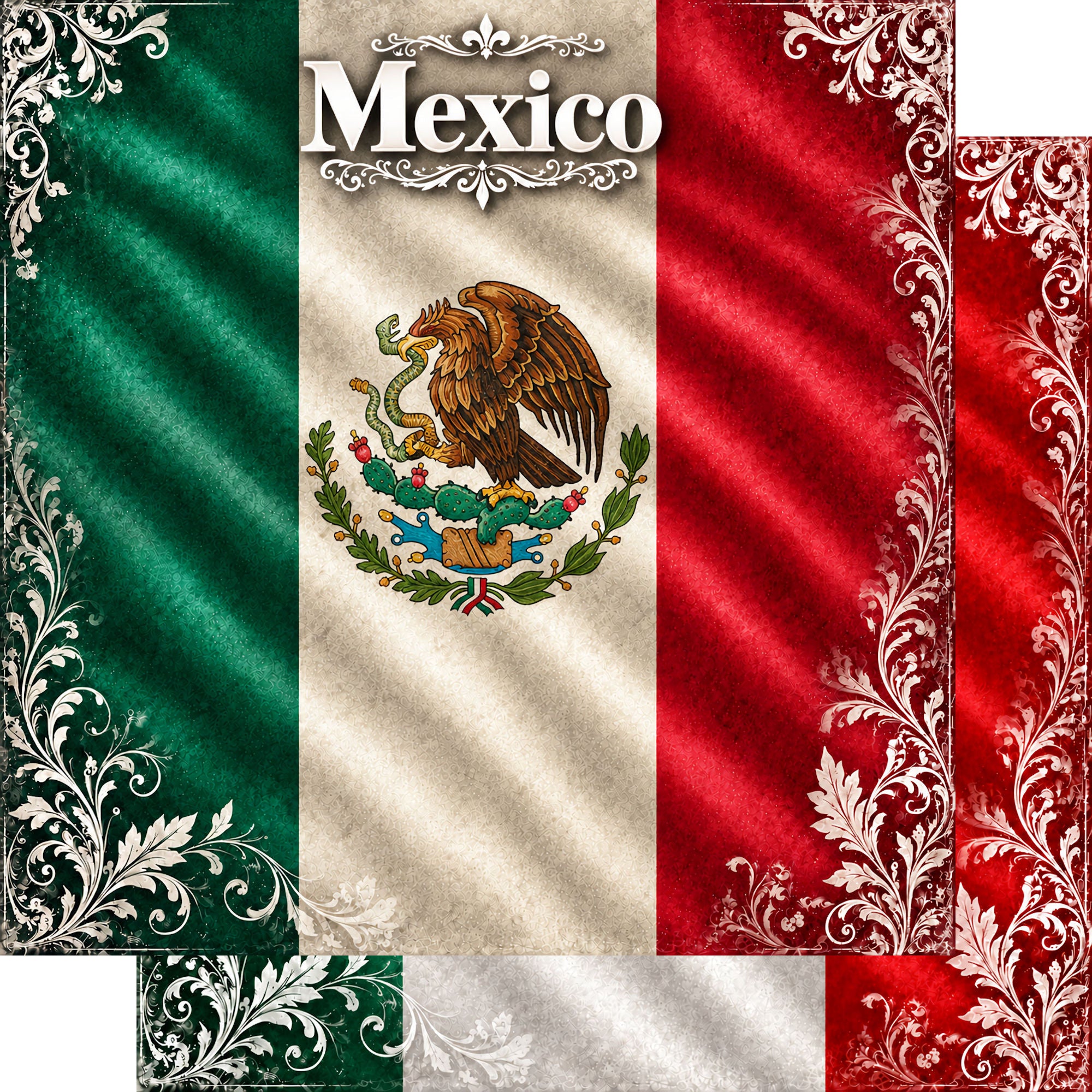 Around The World Collection Mexico Flag 12 x 12 Double-Sided Scrapbook Paper by SSC Designs