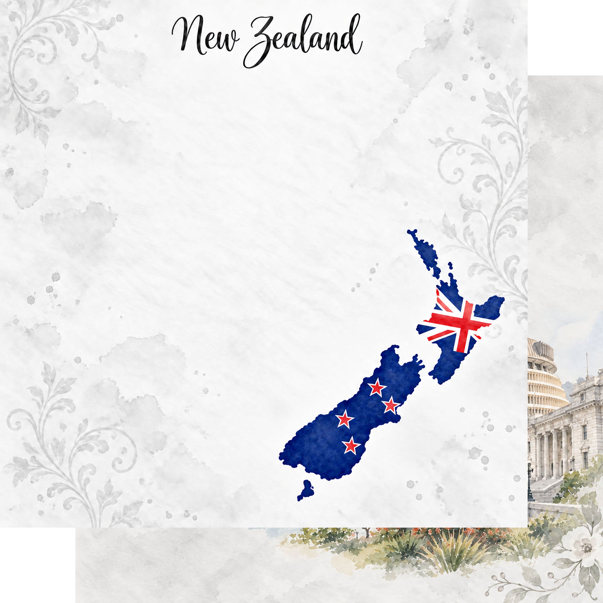 Around The World Collection New Zealand Wellington 12 x 12 Double-Sided Scrapbook Paper by SSC Designs
