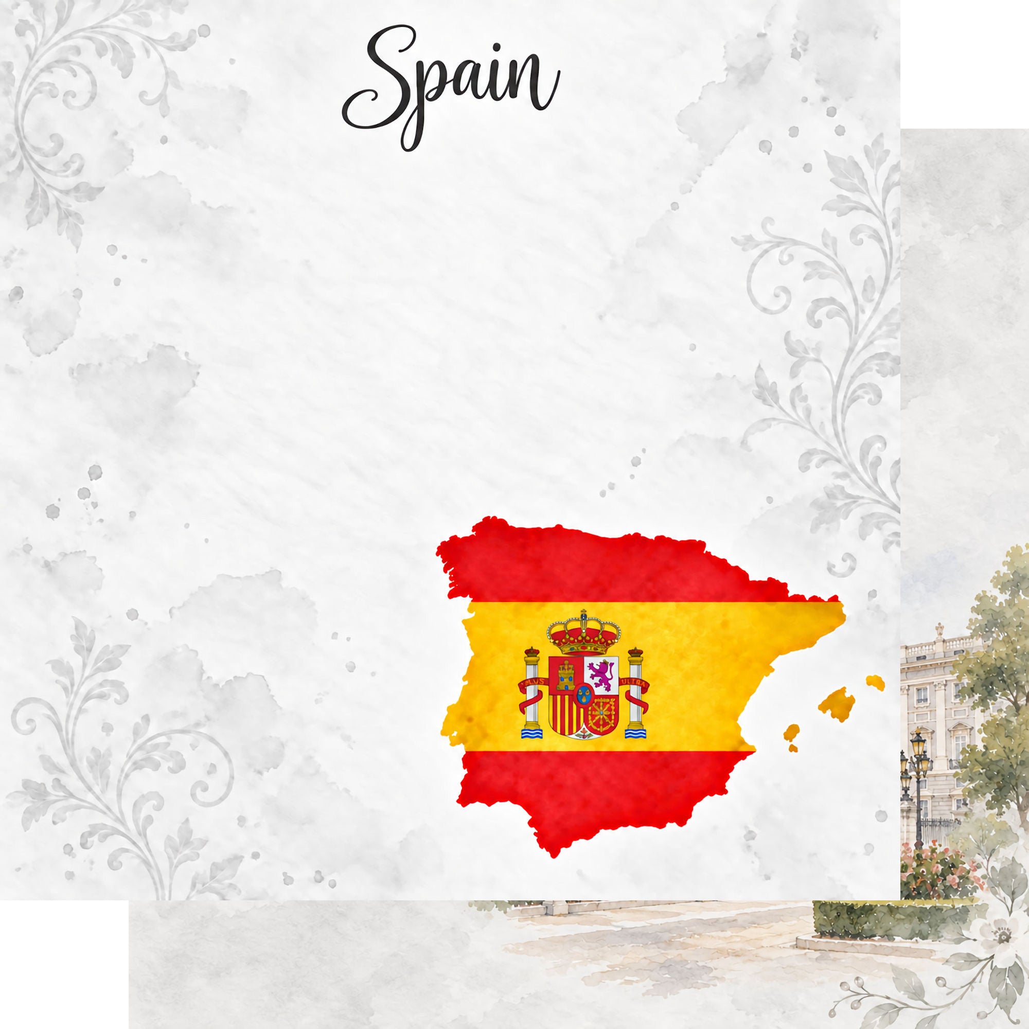Around The World Collection Spain Madrid 12 x 12 Double-Sided Scrapbook Paper by SSC Designs