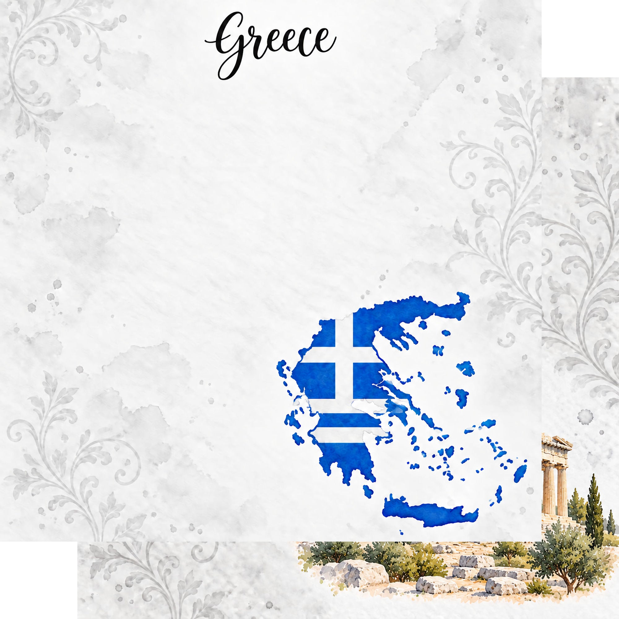 Around The World Collection Greece Athens 12 x 12 Double-Sided Scrapbook Paper by SSC Designs