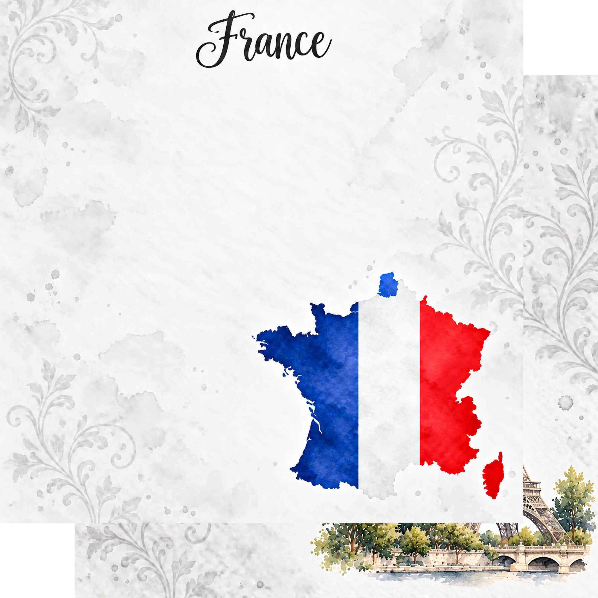 Around The World Collection France Paris 12 x 12 Double-Sided Scrapbook Paper by SSC Designs