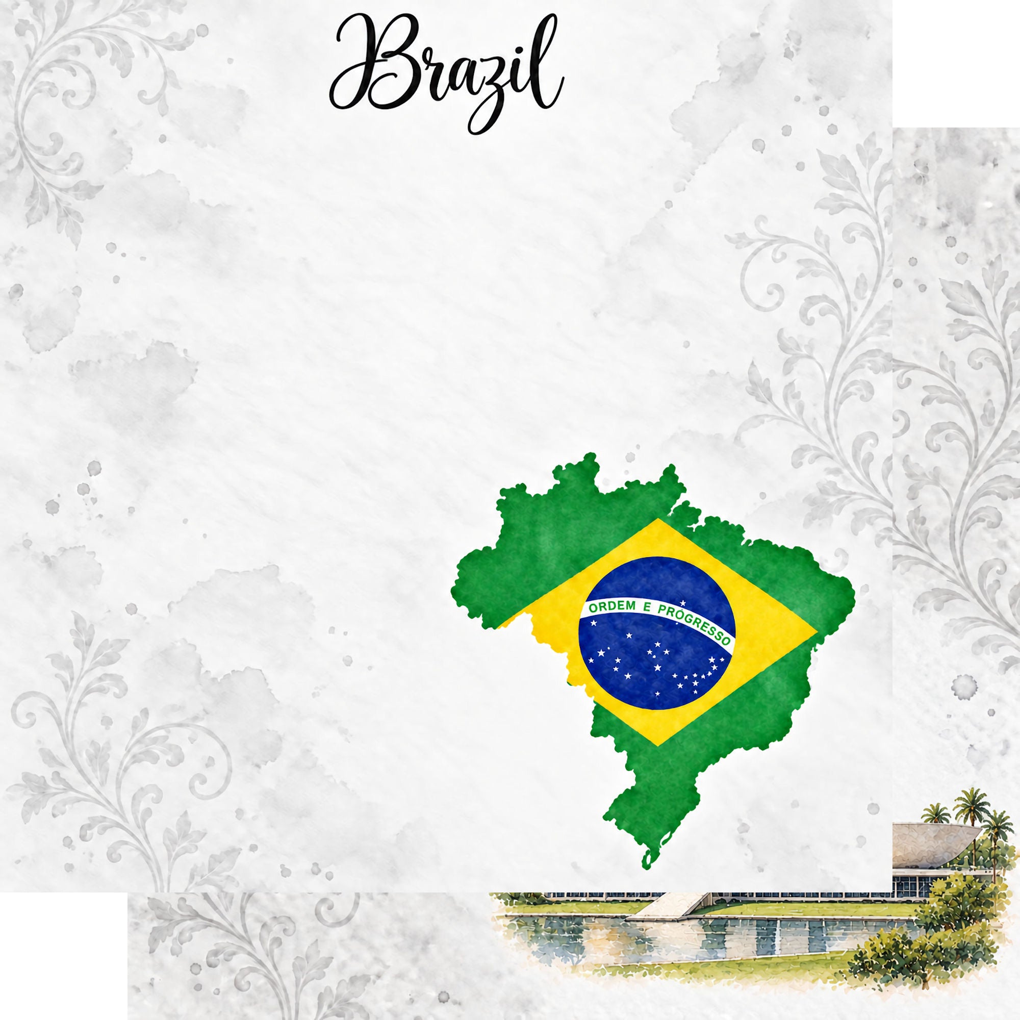 Around The World Collection Brazil Brasilia 12 x 12 Double-Sided Scrapbook Paper by SSC Designs