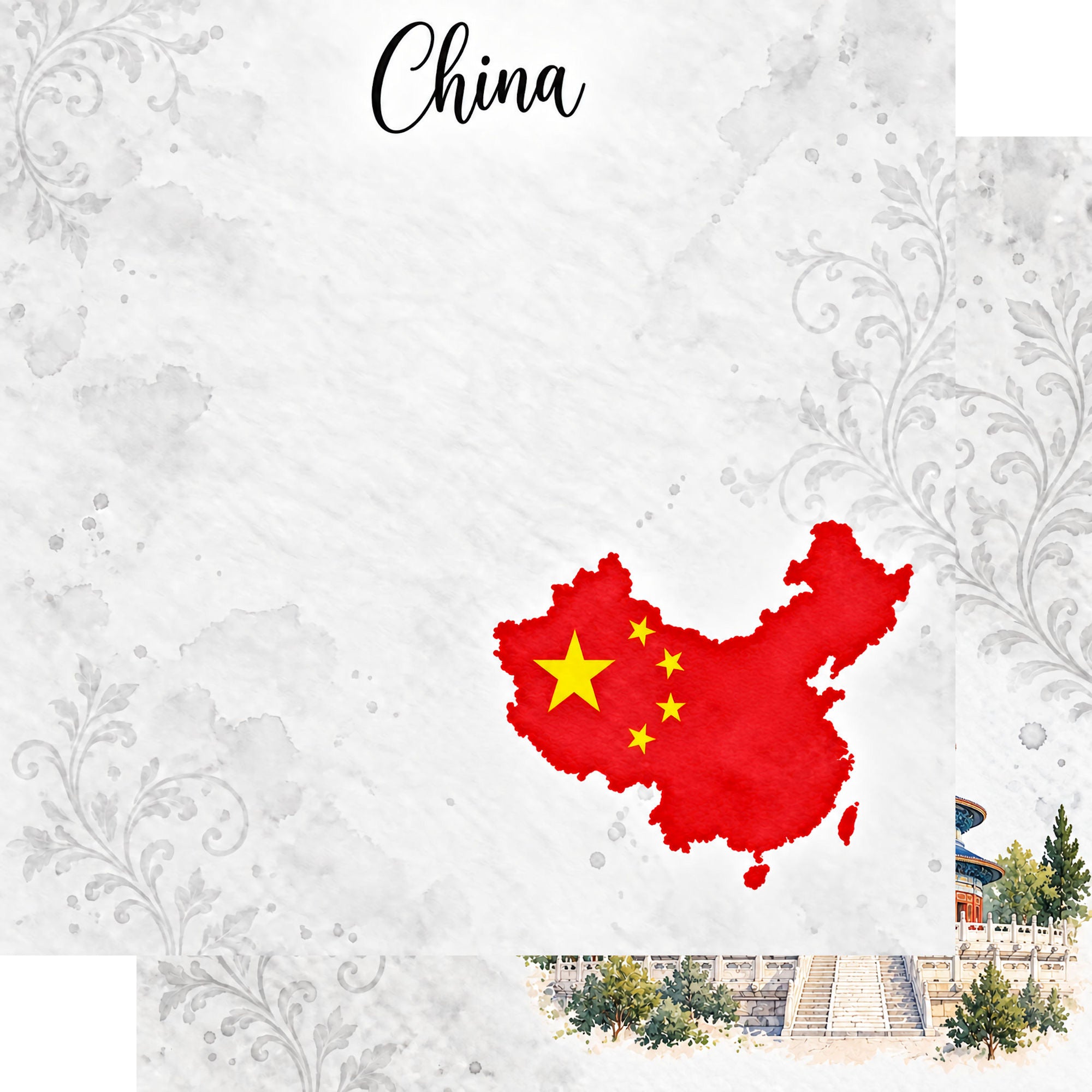 Around The World Collection China Beijing 12 x 12 Double-Sided Scrapbook Paper by SSC Designs
