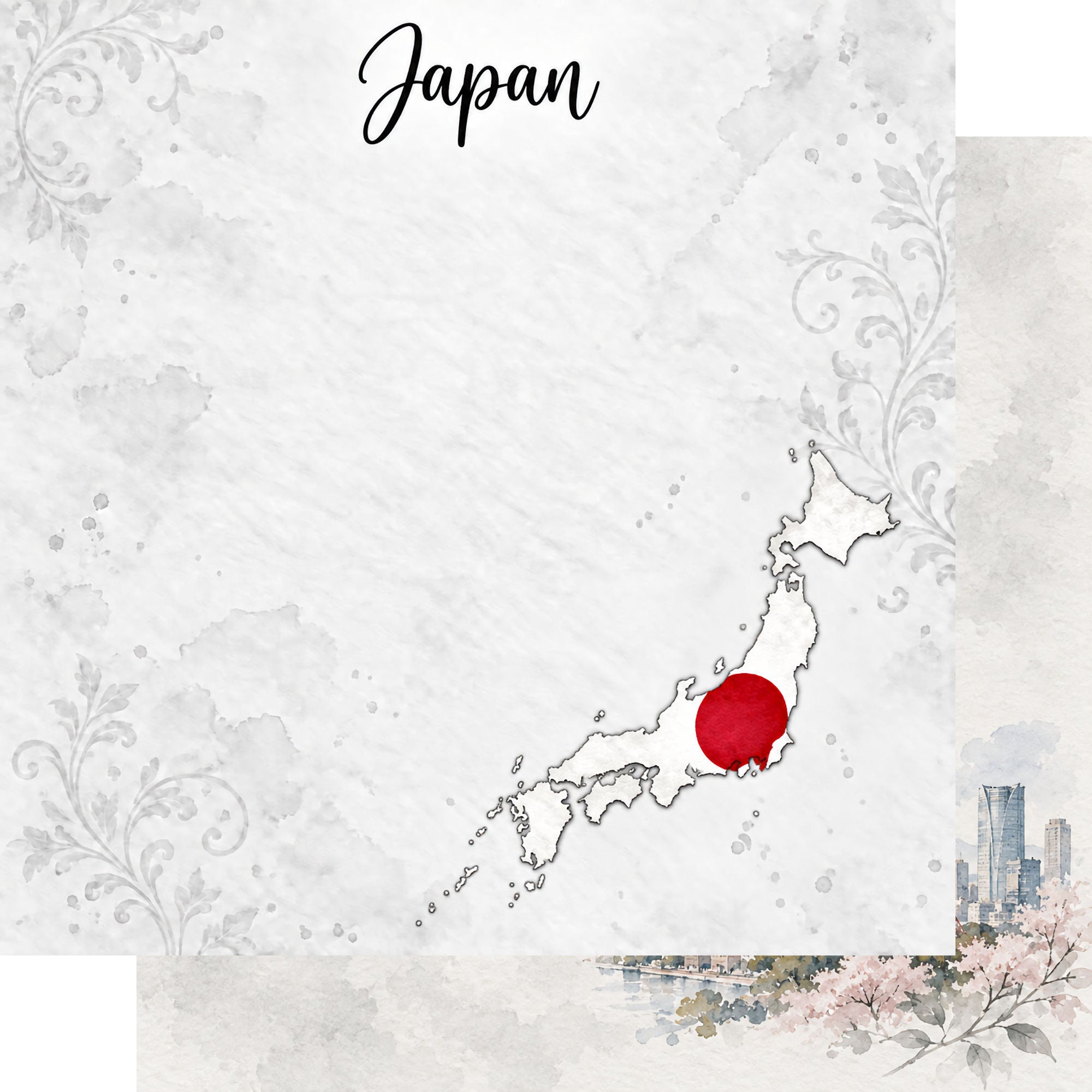 Around The World Collection Japan Tokyo 12 x 12 Double-Sided Scrapbook Paper by SSC Designs