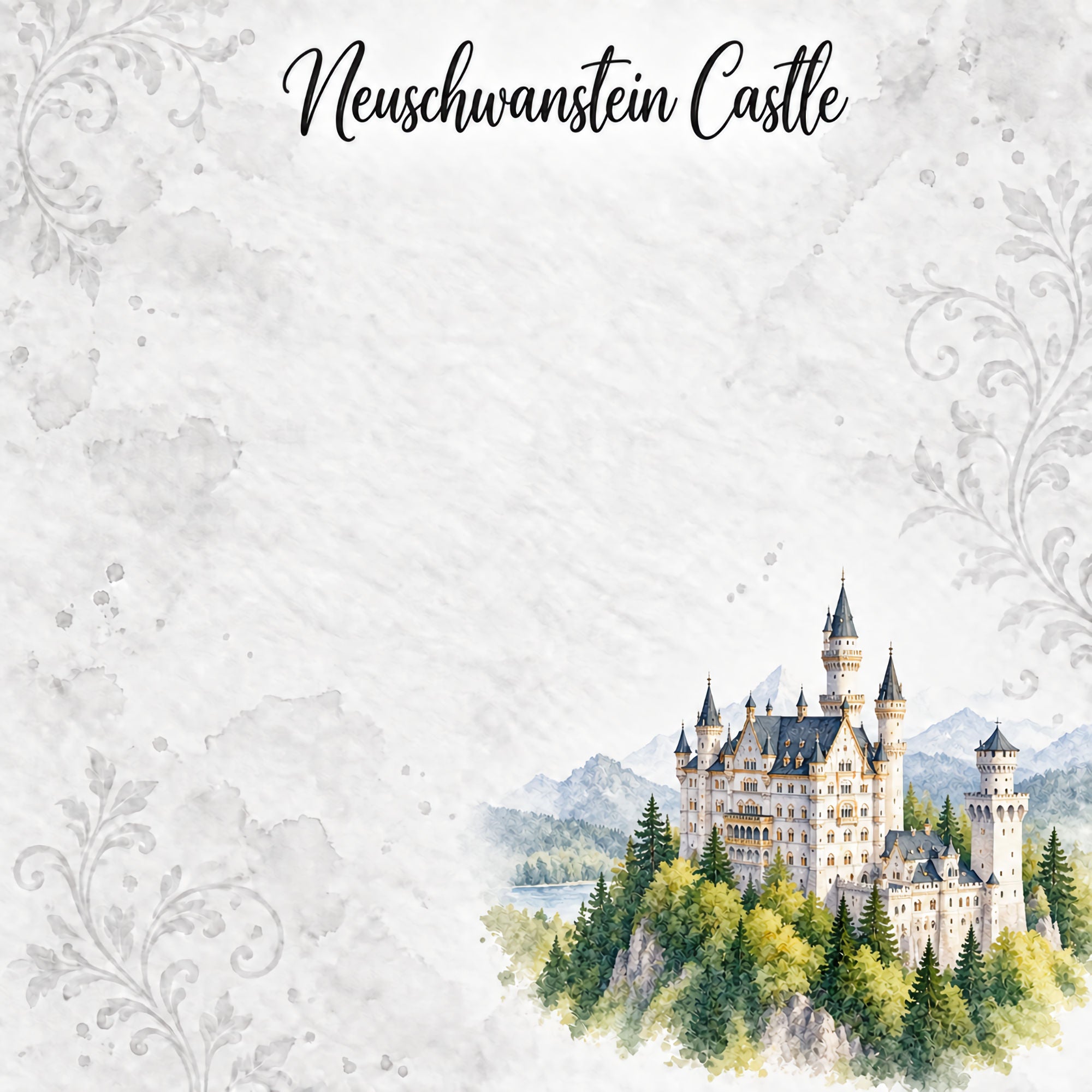 Around The World Collection Germany Newschwanstein Castle 12 x 12 Double-Sided Scrapbook Paper by SSC Designs