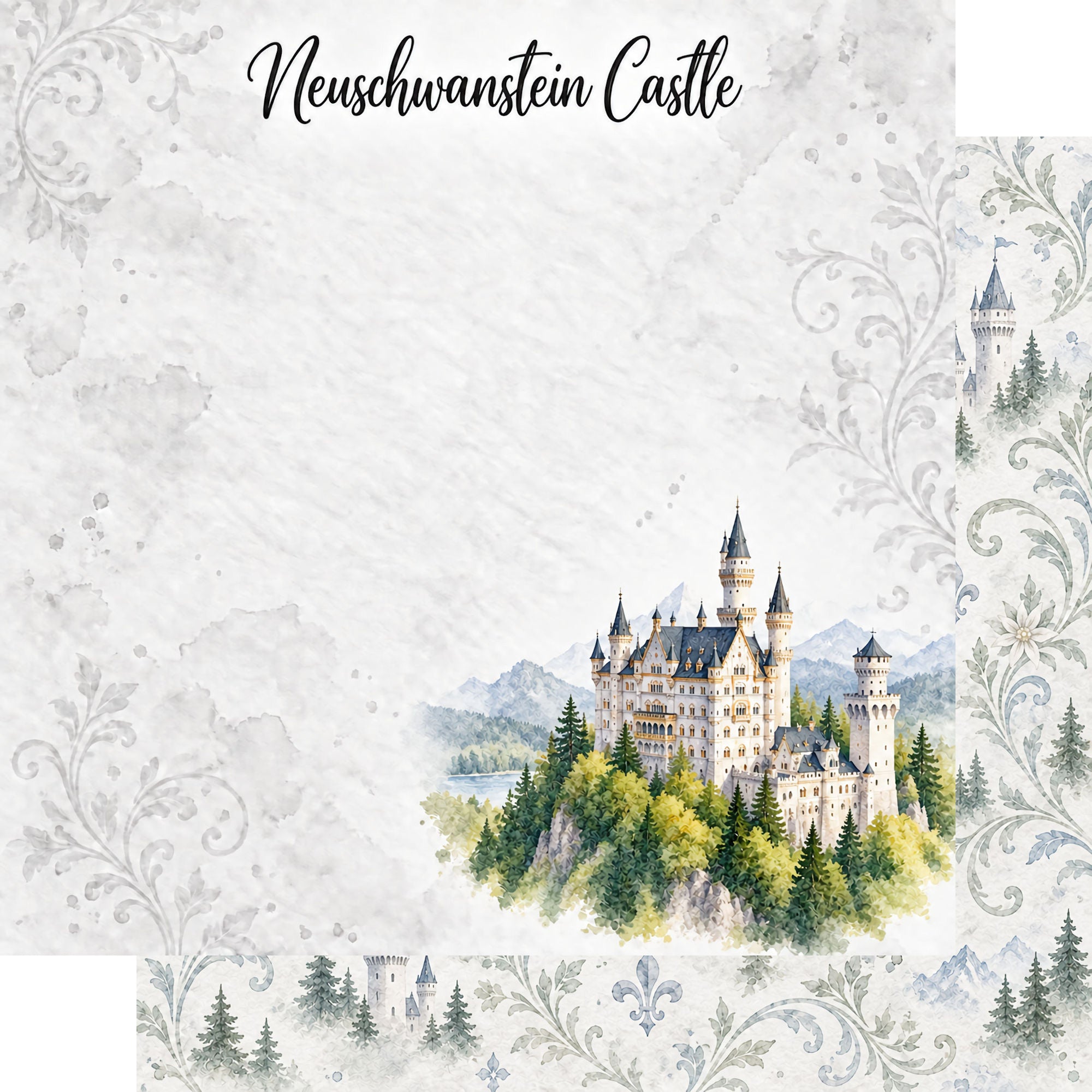 Around The World Collection Germany Newschwanstein Castle 12 x 12 Double-Sided Scrapbook Paper by SSC Designs