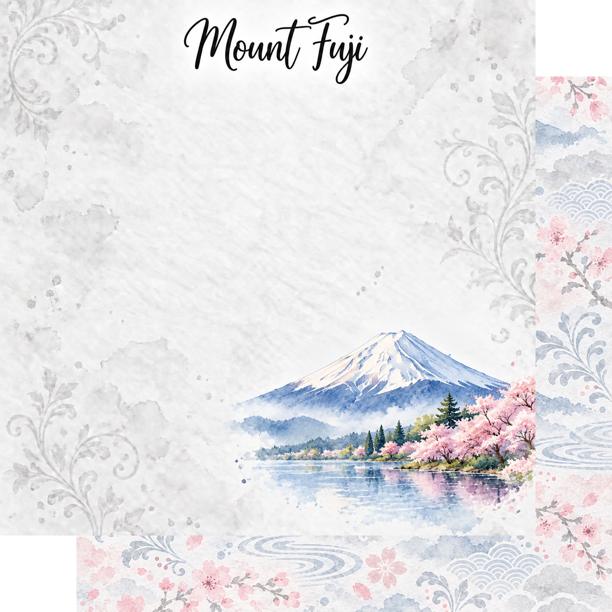 Around The World Collection Japan Mount Fuji 12 x 12 Double-Sided Scrapbook Paper by SSC Designs
