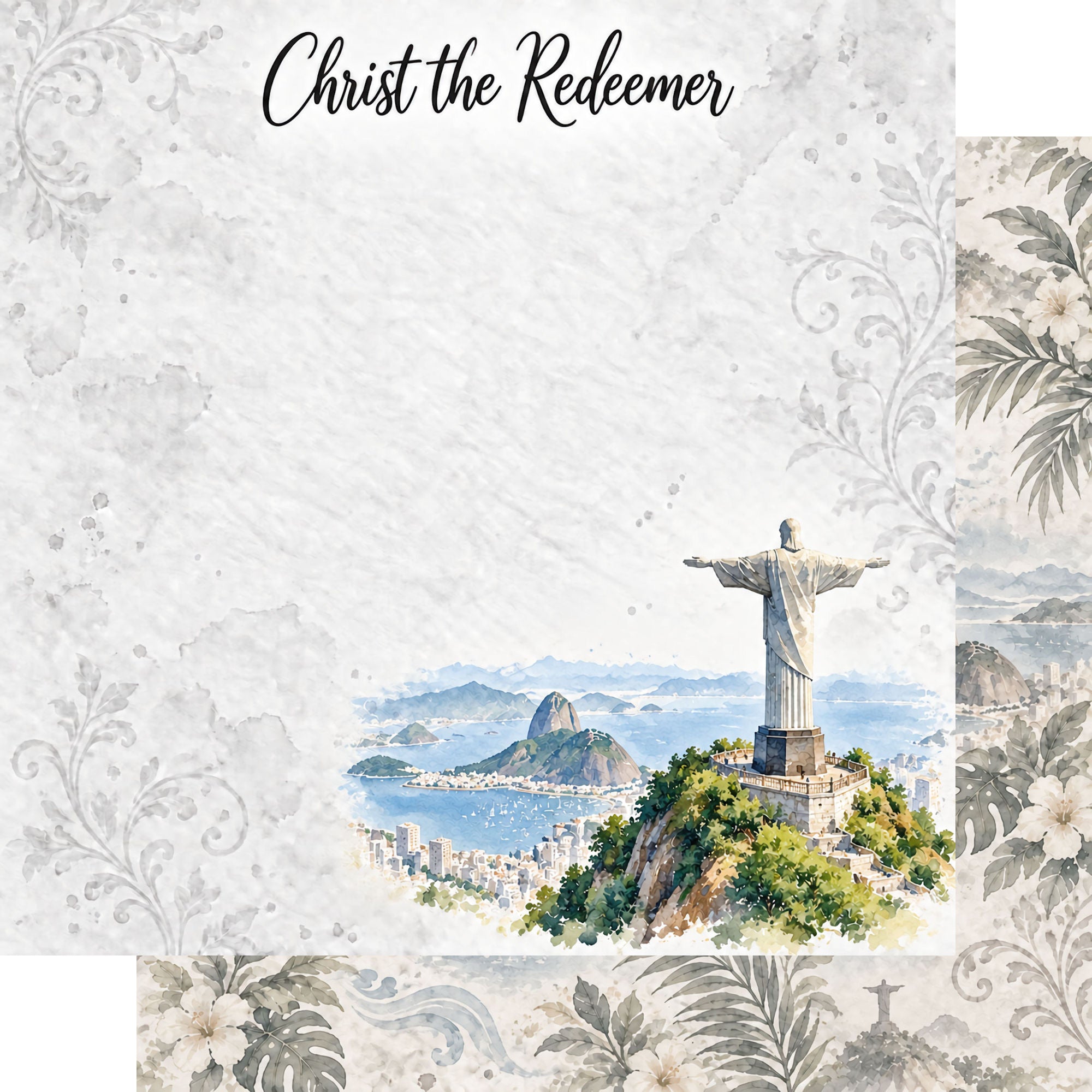 Around The World Collection Brazil Christ The Redeemer 12 x 12 Double-Sided Scrapbook Paper by SSC Designs