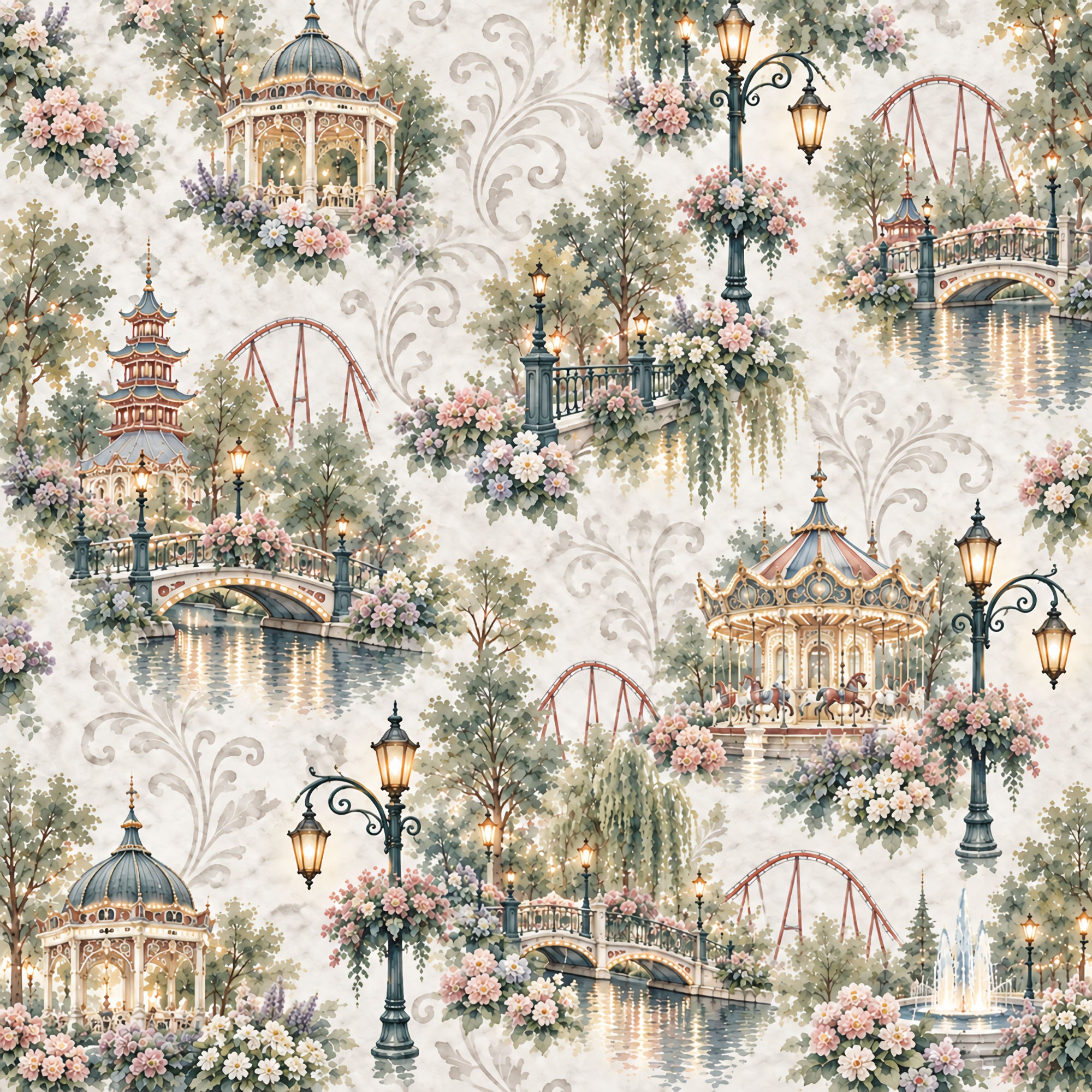 Around The World Collection Denmark Tivoli Gardens 12 x 12 Double-Sided Scrapbook Paper by SSC Designs