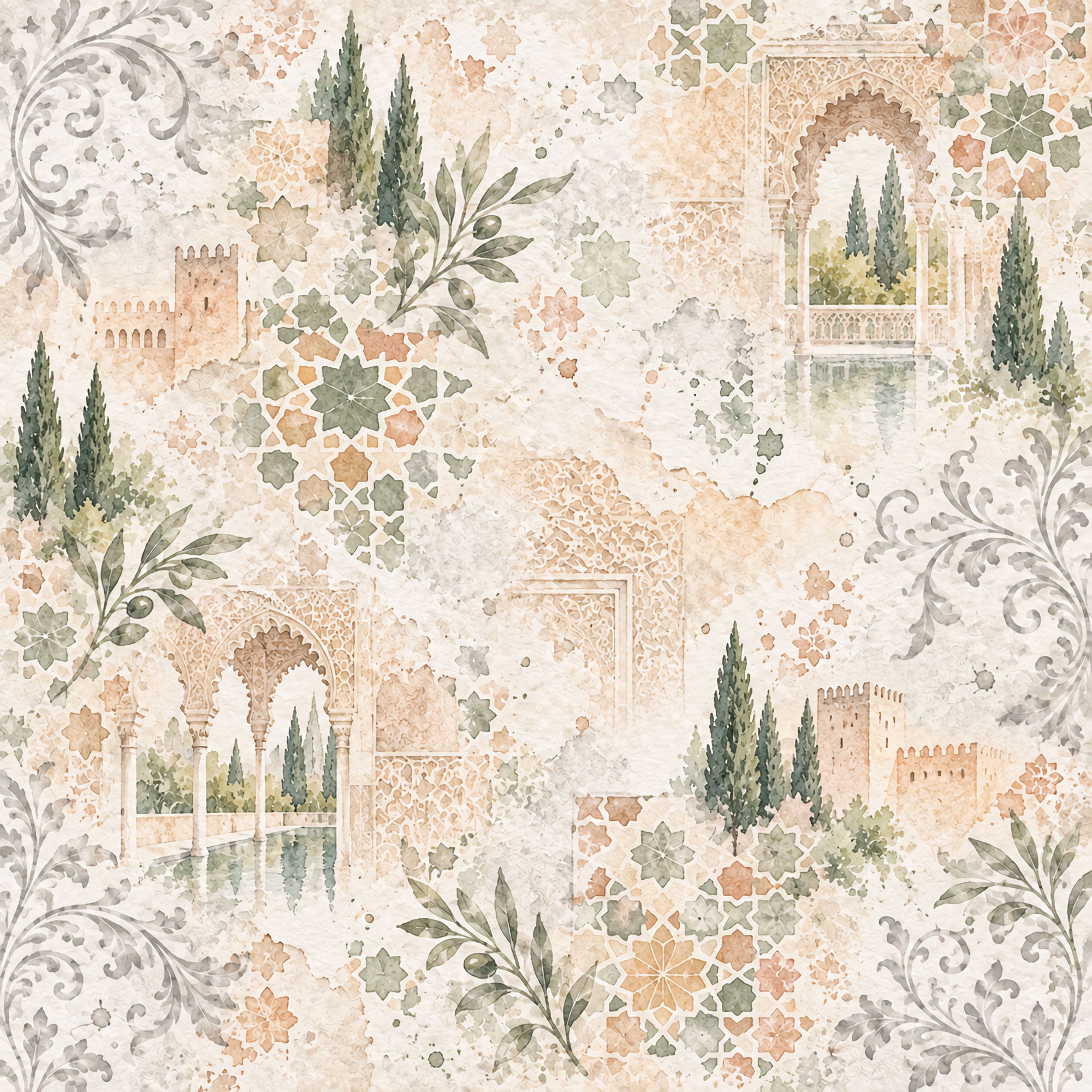 Around The World Collection Spain Alhambra 12 x 12 Double-Sided Scrapbook Paper by SSC Designs