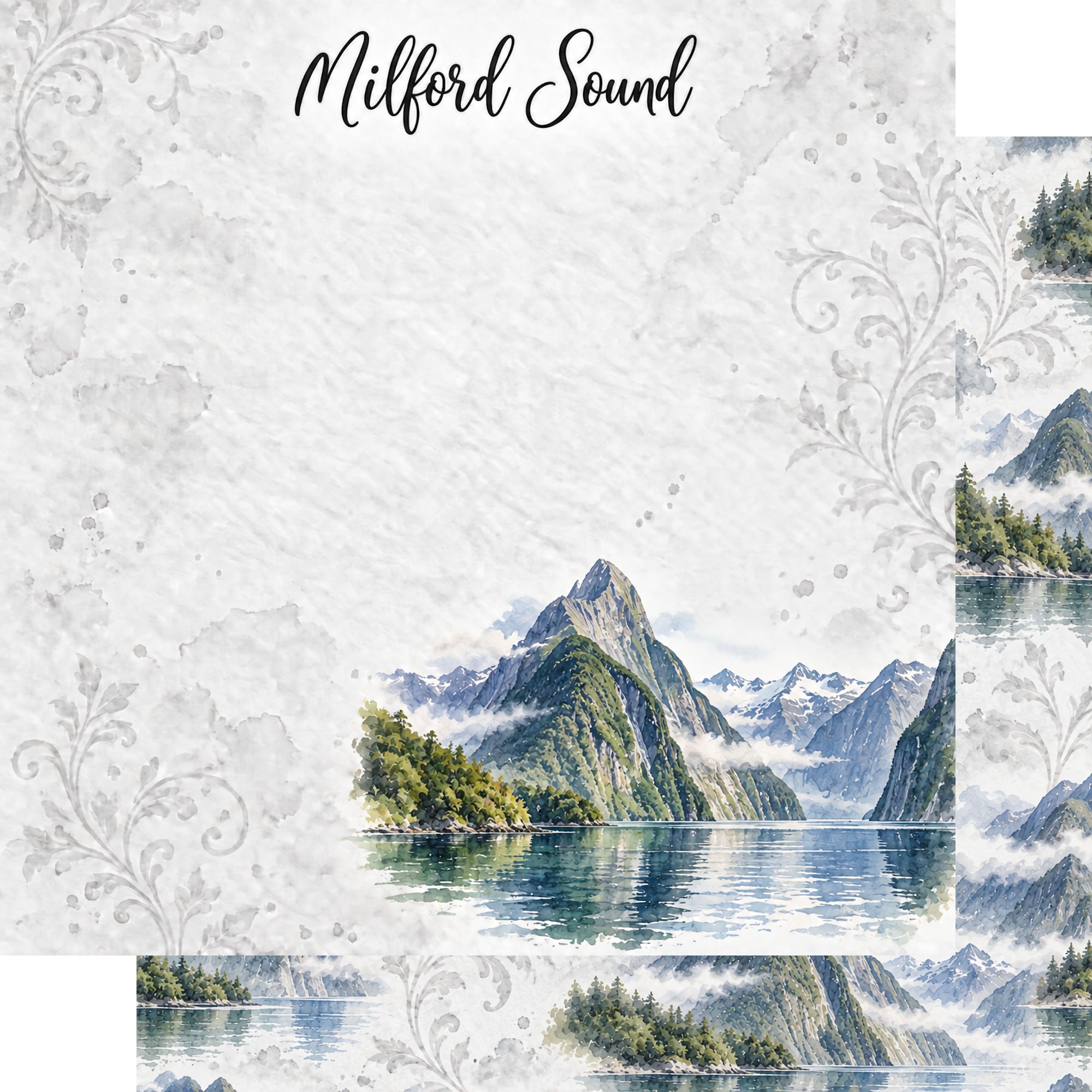 Around The World Collection New Zealand Milford Sound 12 x 12 Double-Sided Scrapbook Paper by SSC Designs