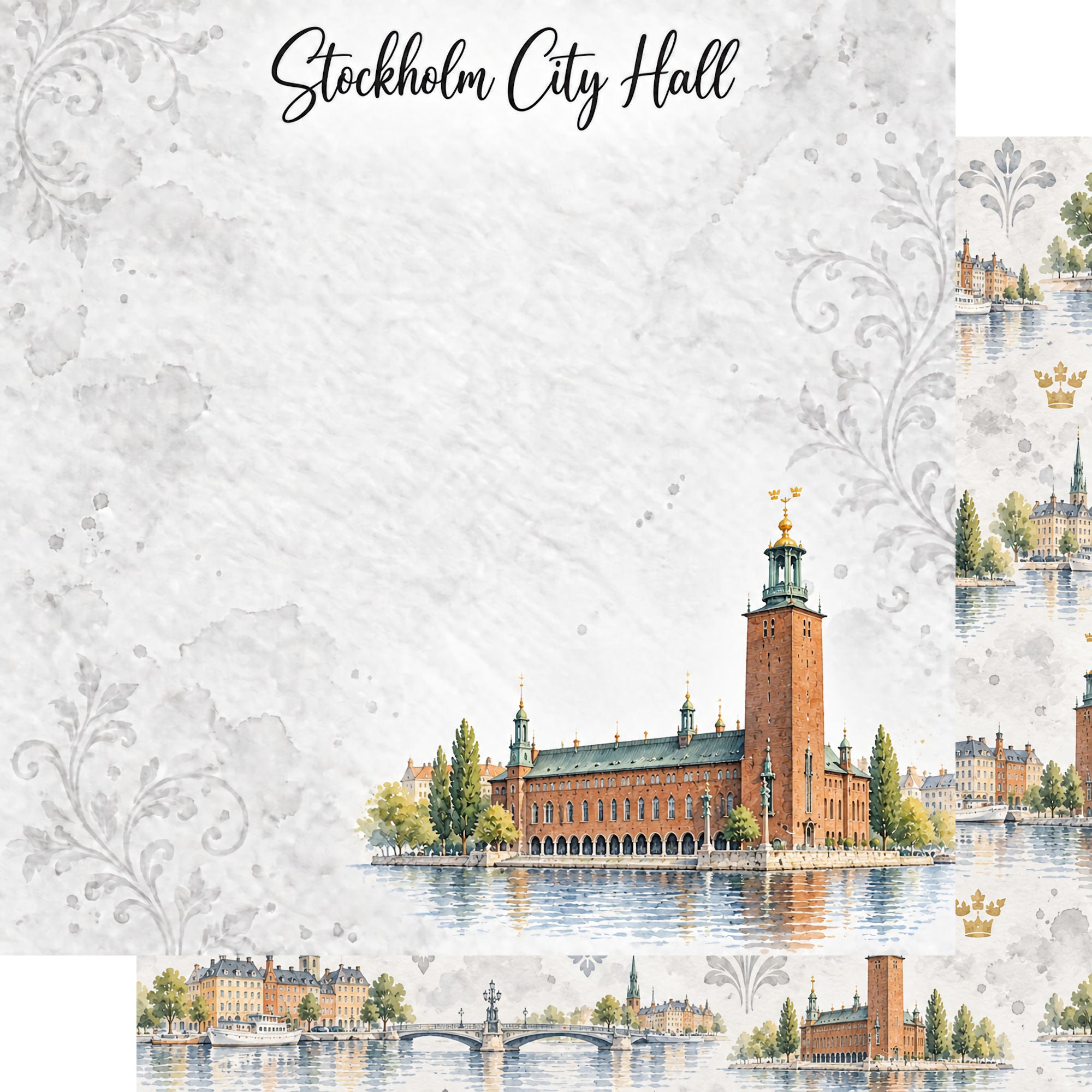 Around The World Collection Sweden Stockholm City Hall 12 x 12 Double-Sided Scrapbook Paper by SSC Designs