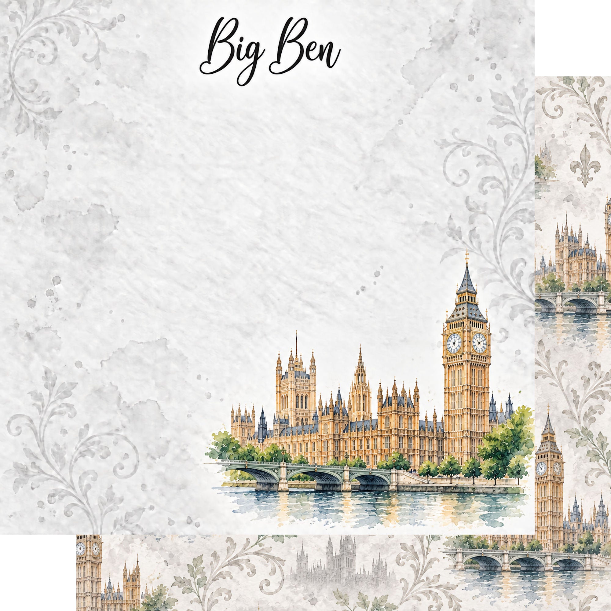 Around The World Collection United Kingdom Big Ben 12 x 12 Double-Sided Scrapbook Paper by SSC Designs