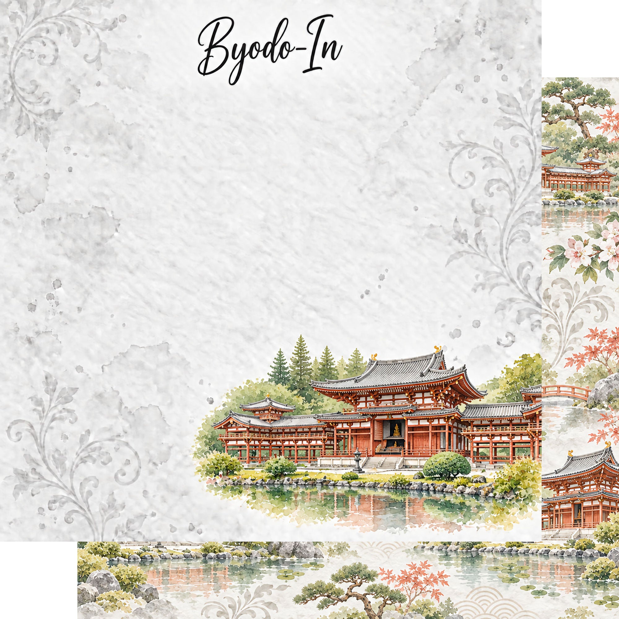 Around The World Collection Japan Byodo-In Temple 12 x 12 Double-Sided Scrapbook Paper by SSC Designs